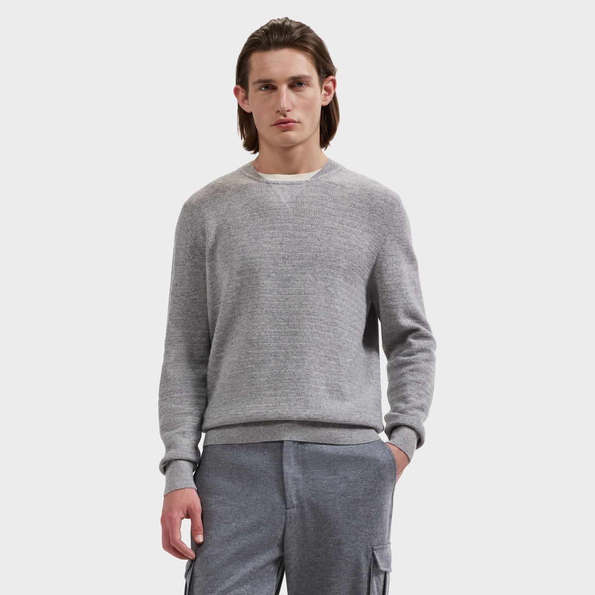 Grid Stitch Crewneck Sweater