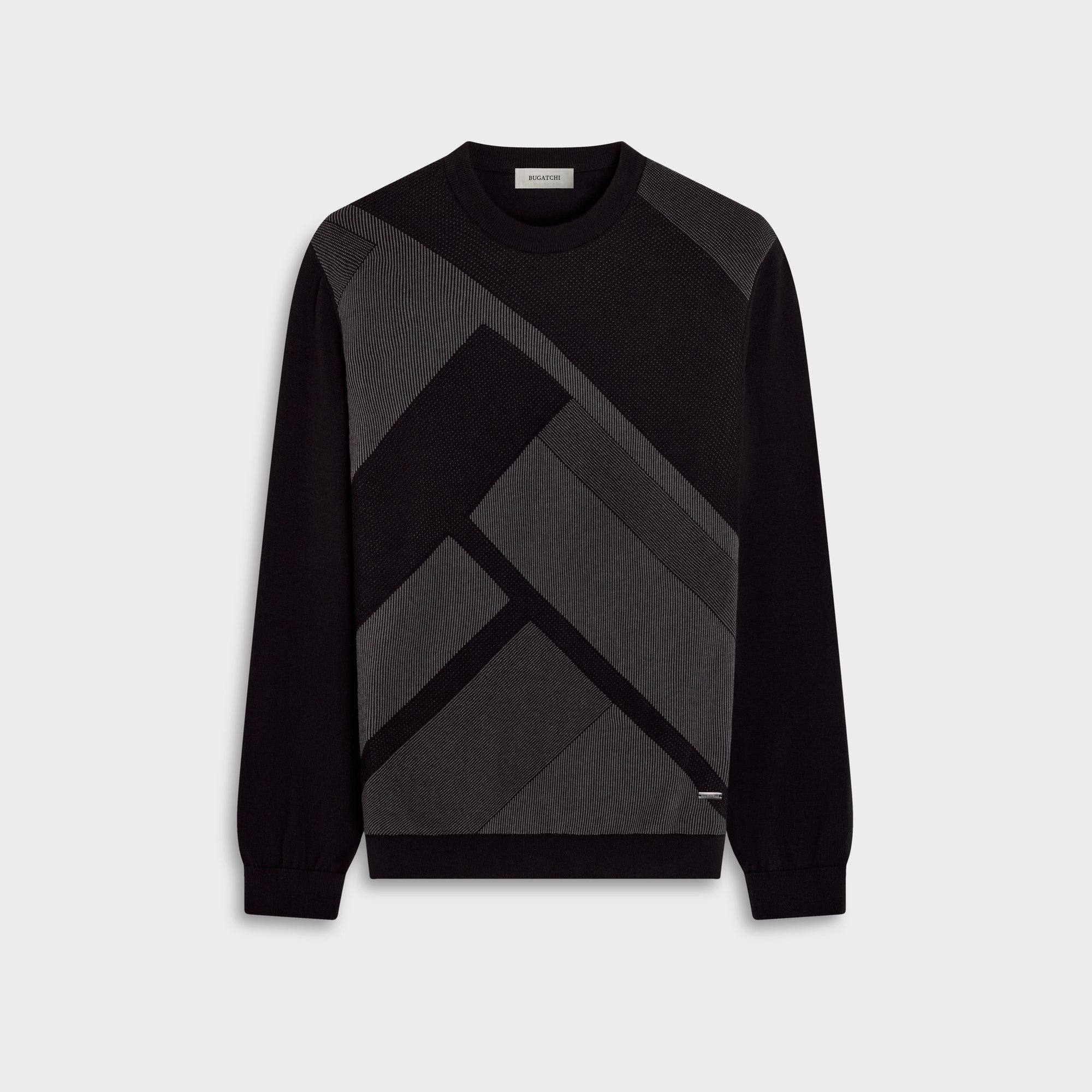 Geometric Intarsia Crewneck Sweater