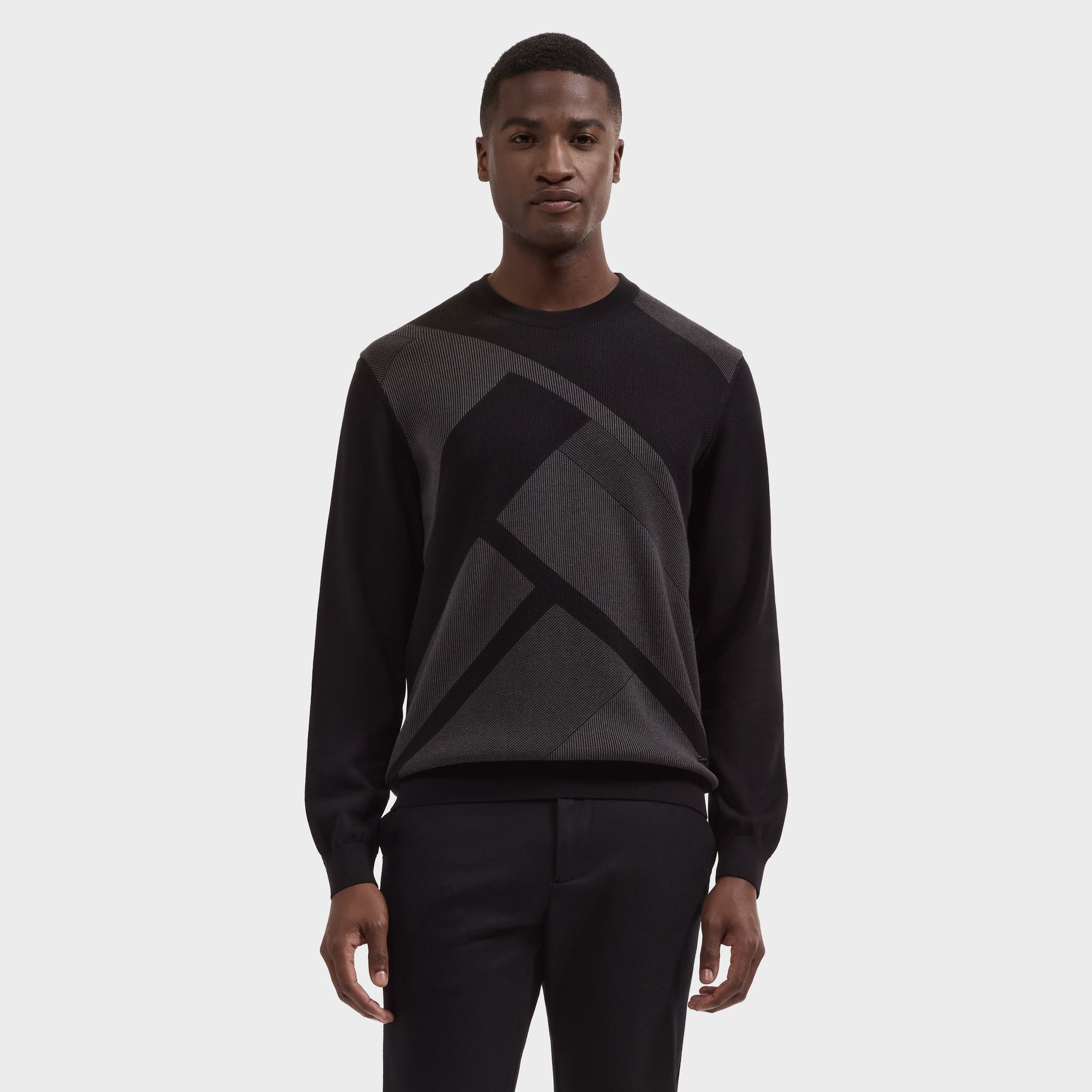 Geometric Intarsia Crewneck Sweater