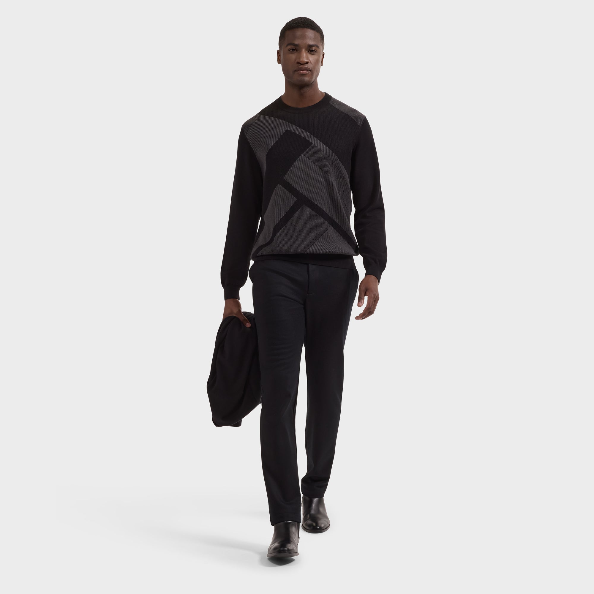 Geometric Intarsia Crewneck Sweater