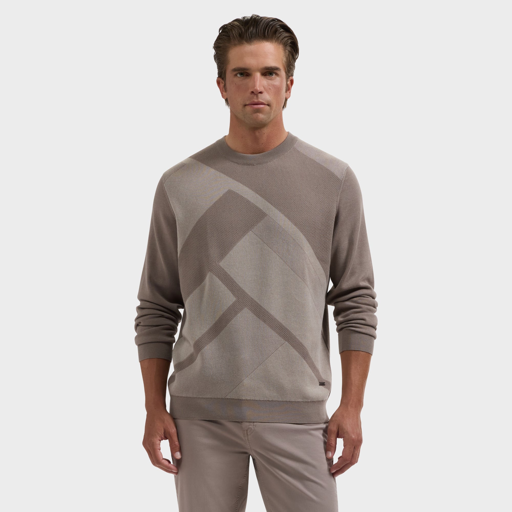 Geometric Intarsia Crewneck Sweater