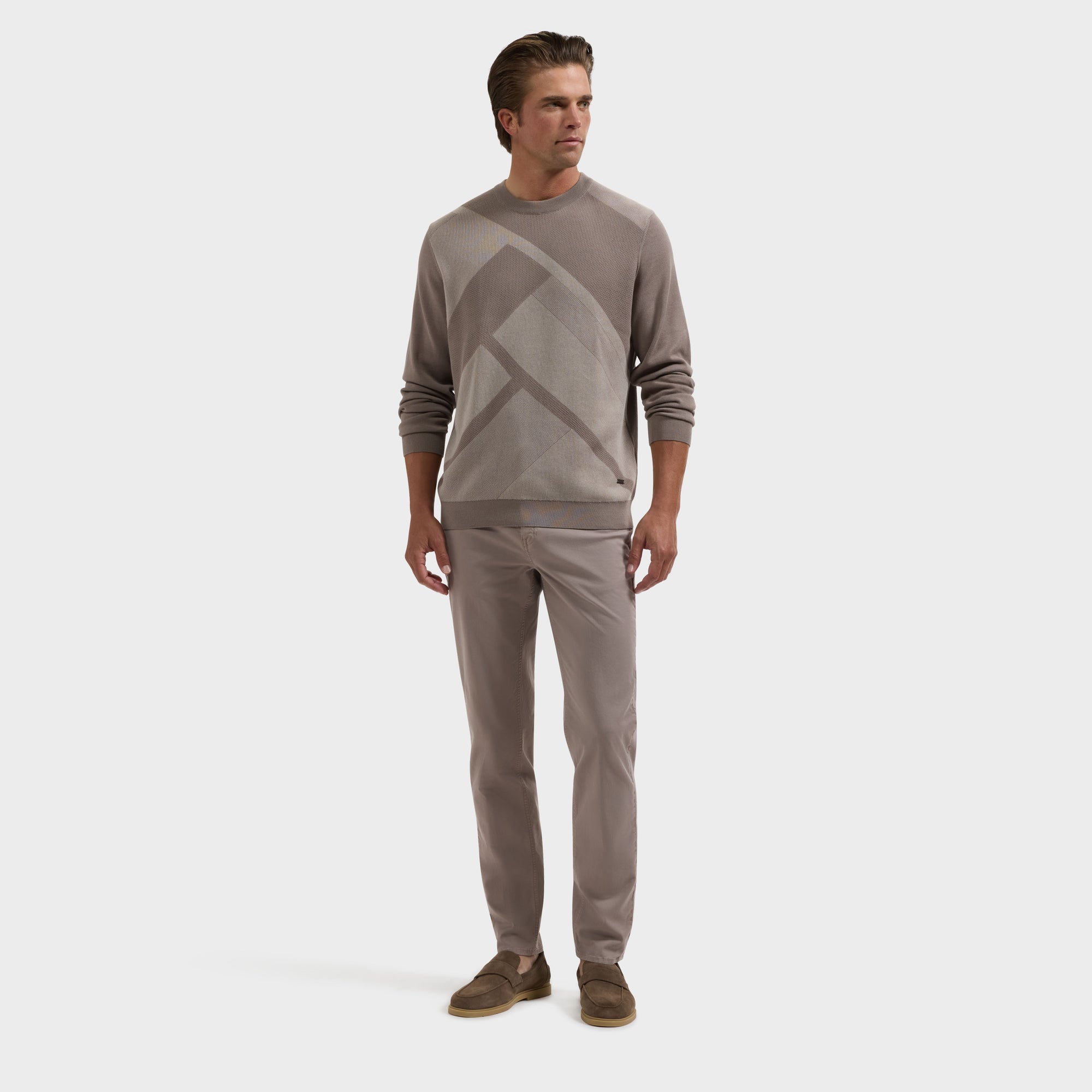 Geometric Intarsia Crewneck Sweater