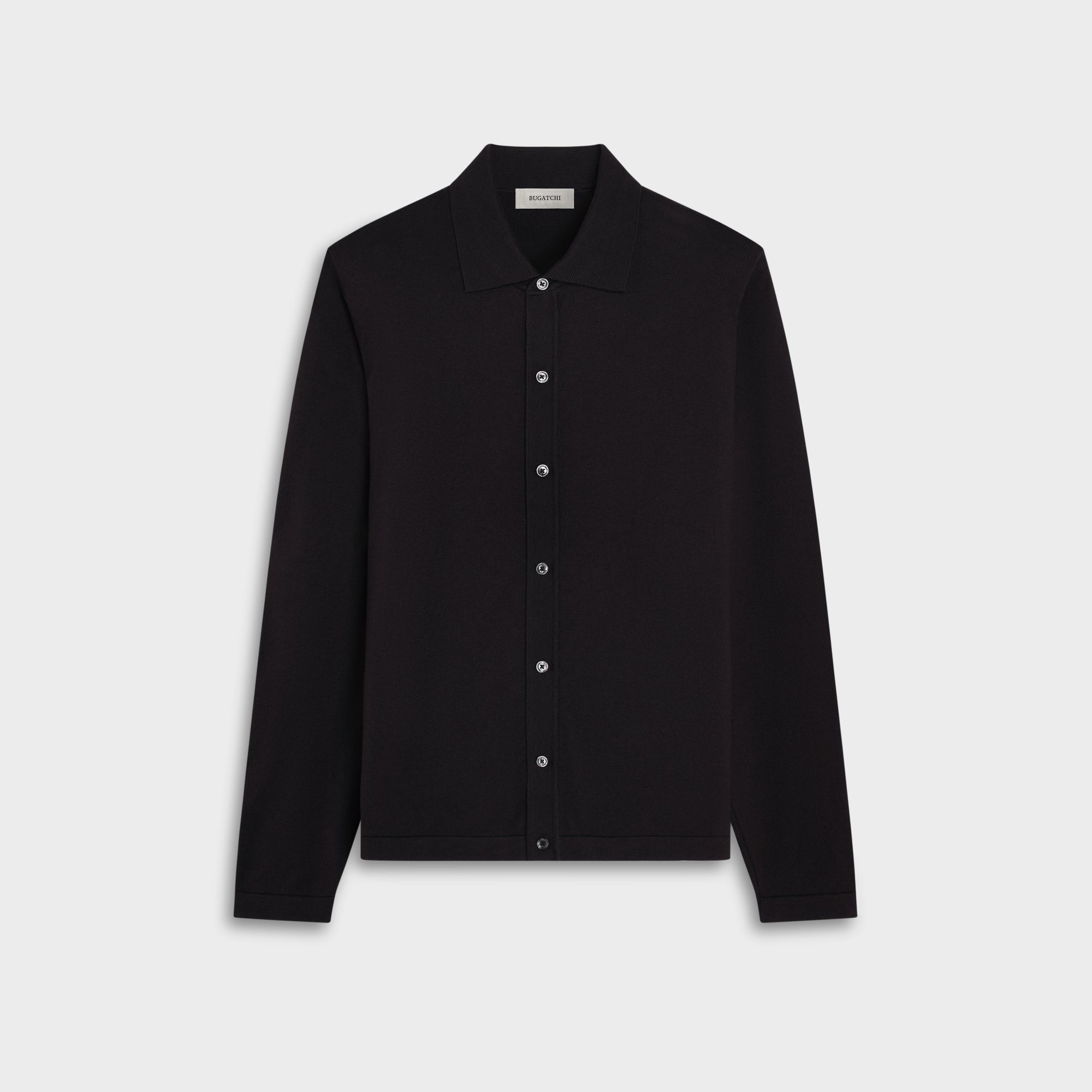 Solid Full Button Long-Sleeve Polo Sweater