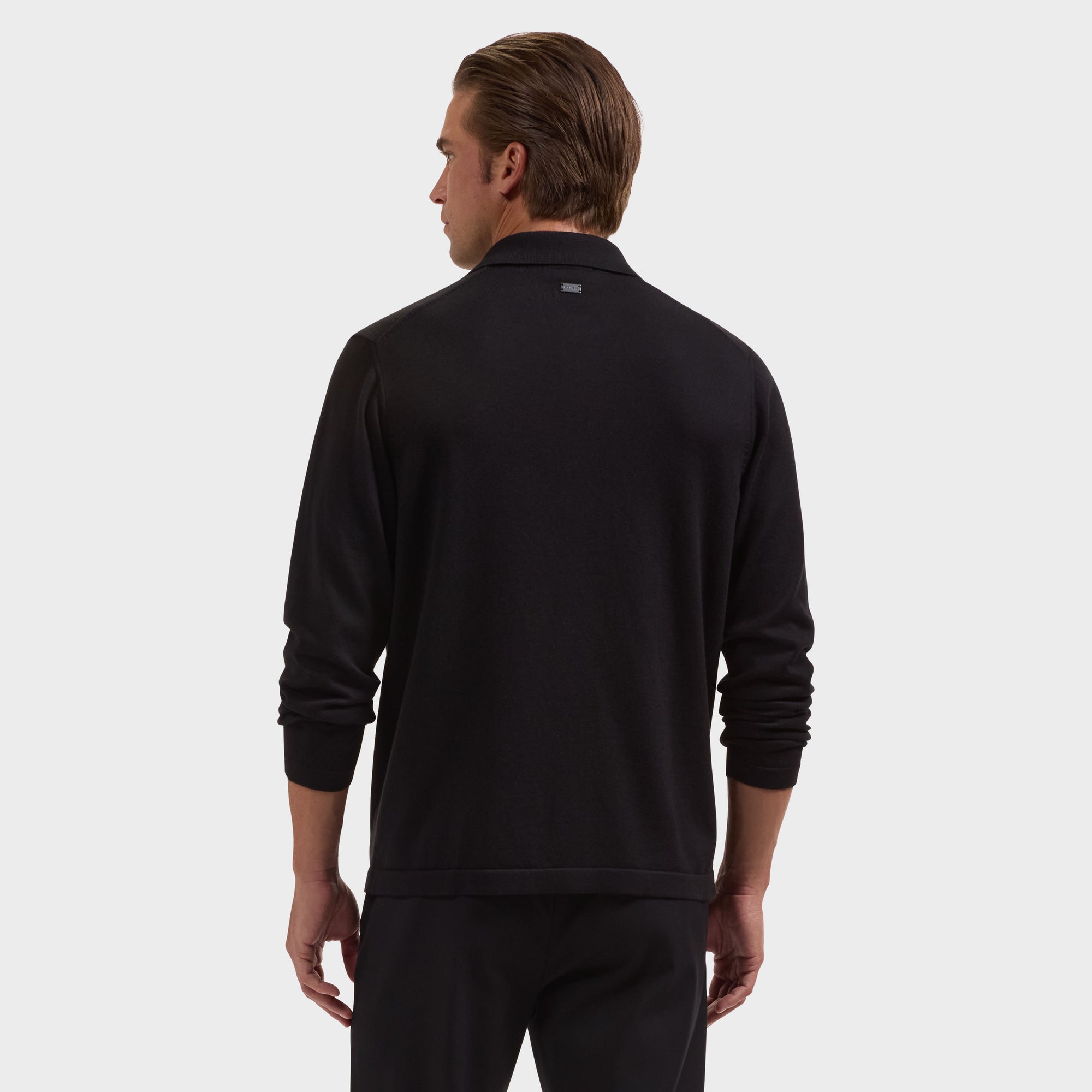 Solid Full Button Long-Sleeve Polo Sweater