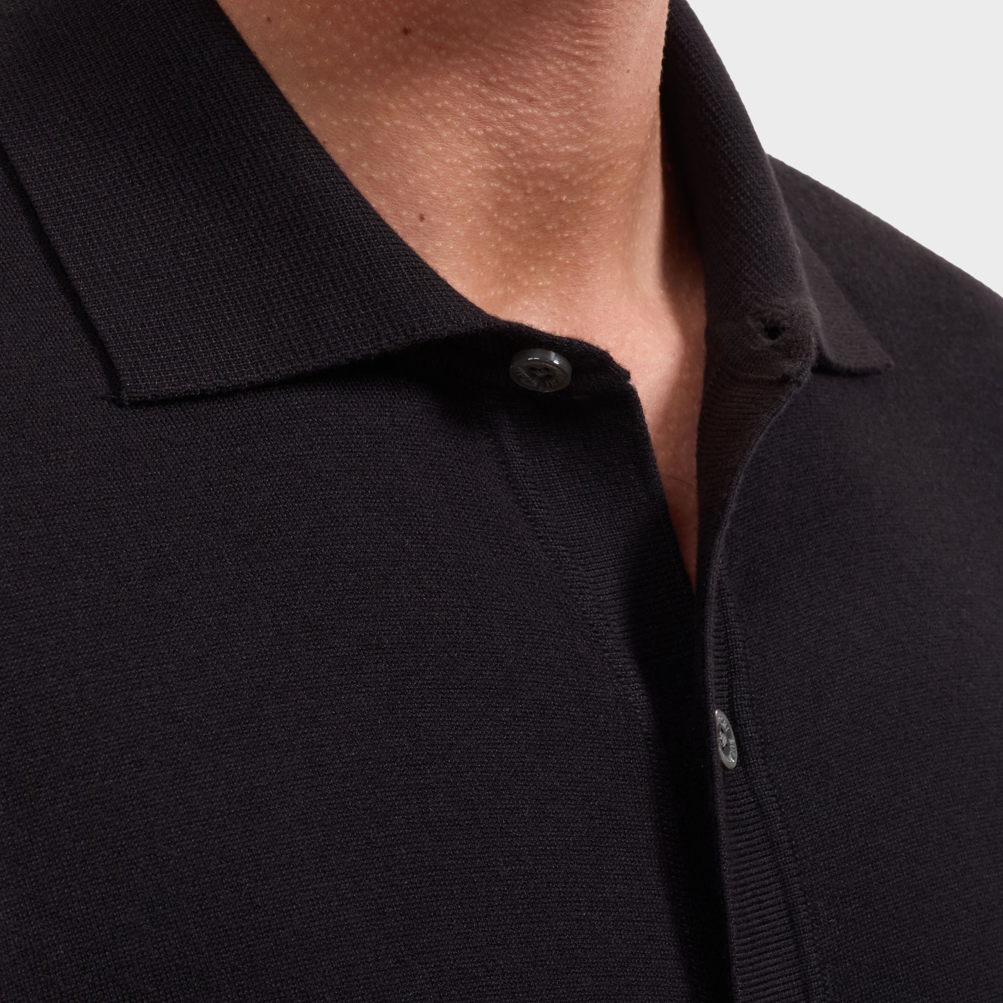 Solid Full Button Long-Sleeve Polo Sweater