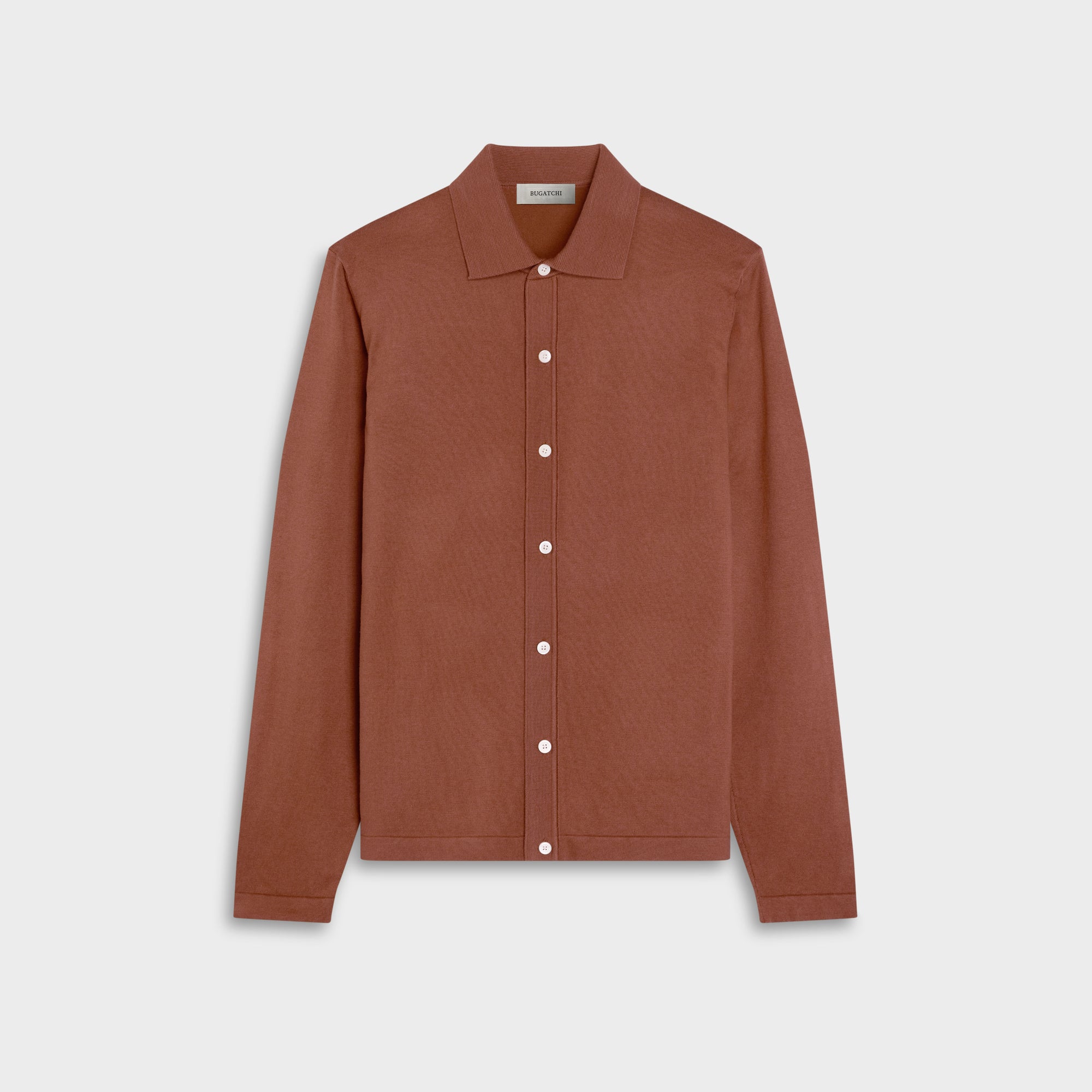 Solid Full Button Long-Sleeve Polo Sweater