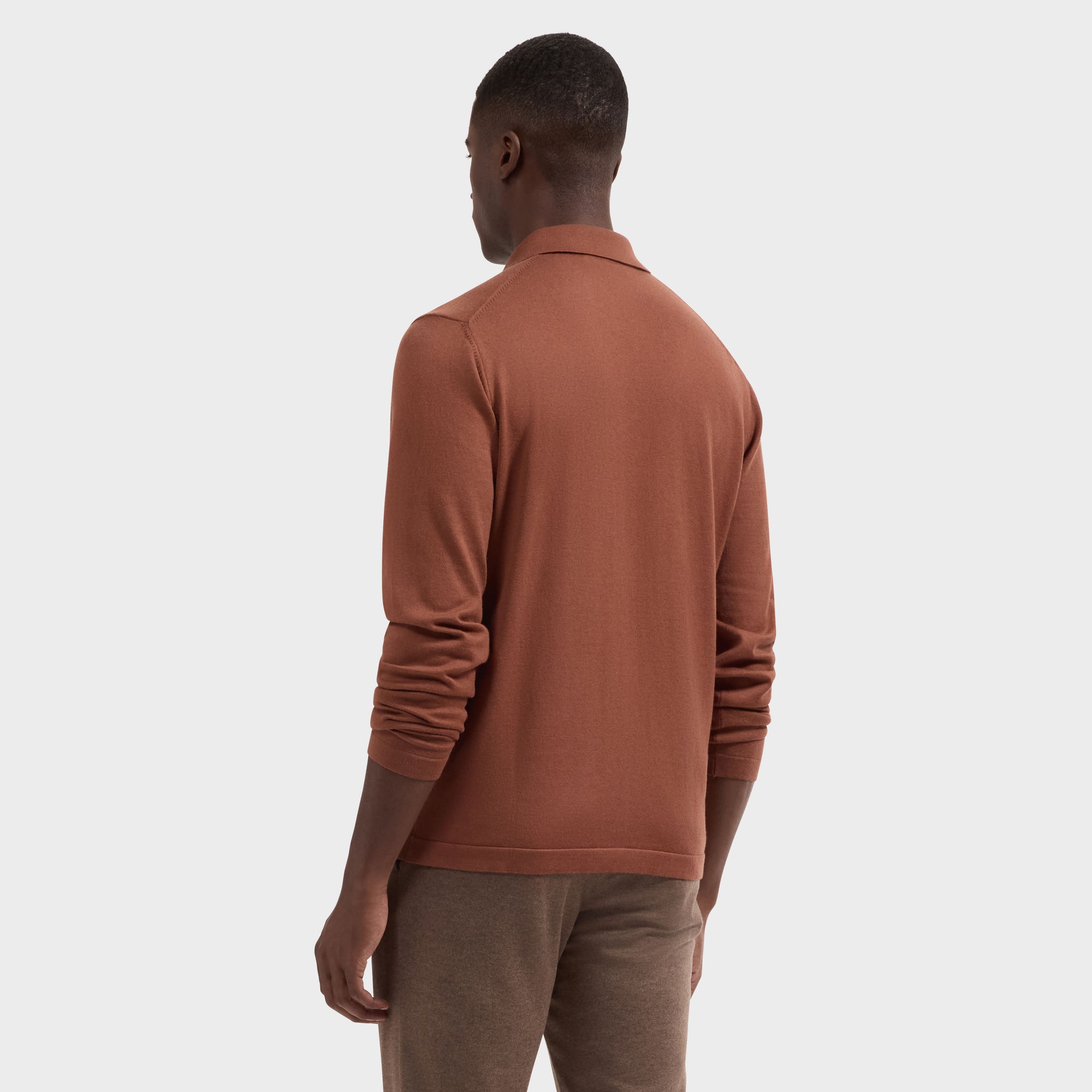 Solid Full Button Long-Sleeve Polo Sweater
