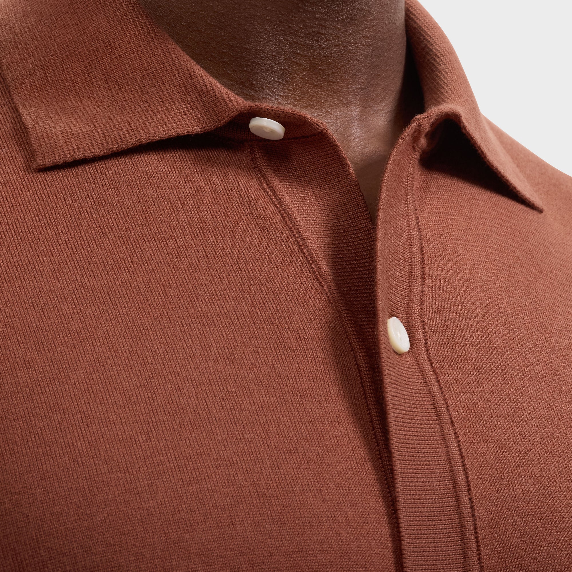 Solid Full Button Long-Sleeve Polo Sweater