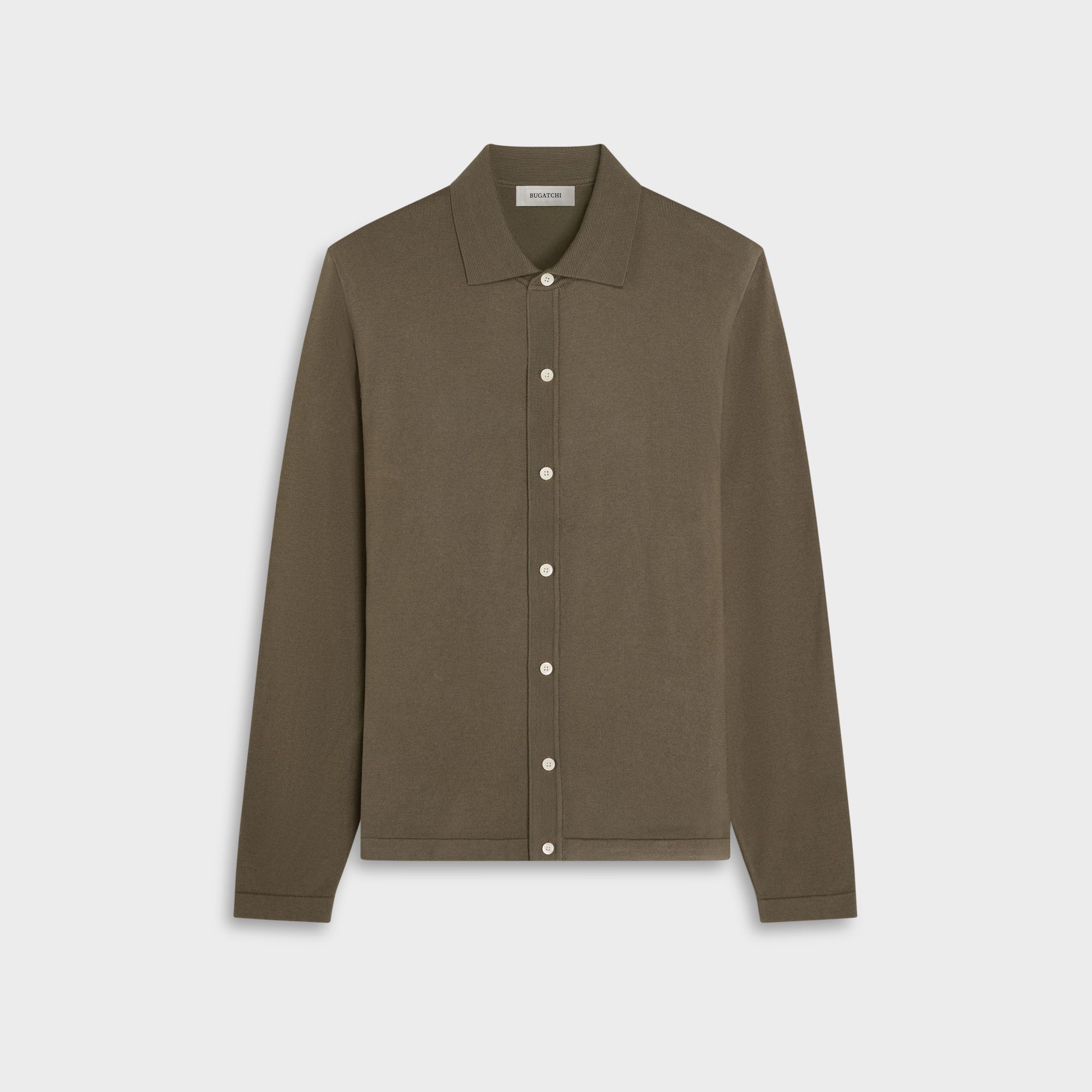 Solid Full Button Long-Sleeve Polo Sweater
