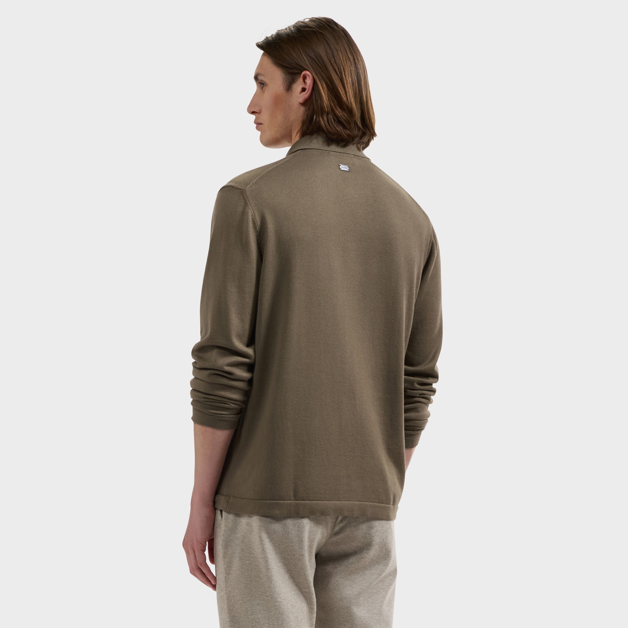 Solid Full Button Long-Sleeve Polo Sweater
