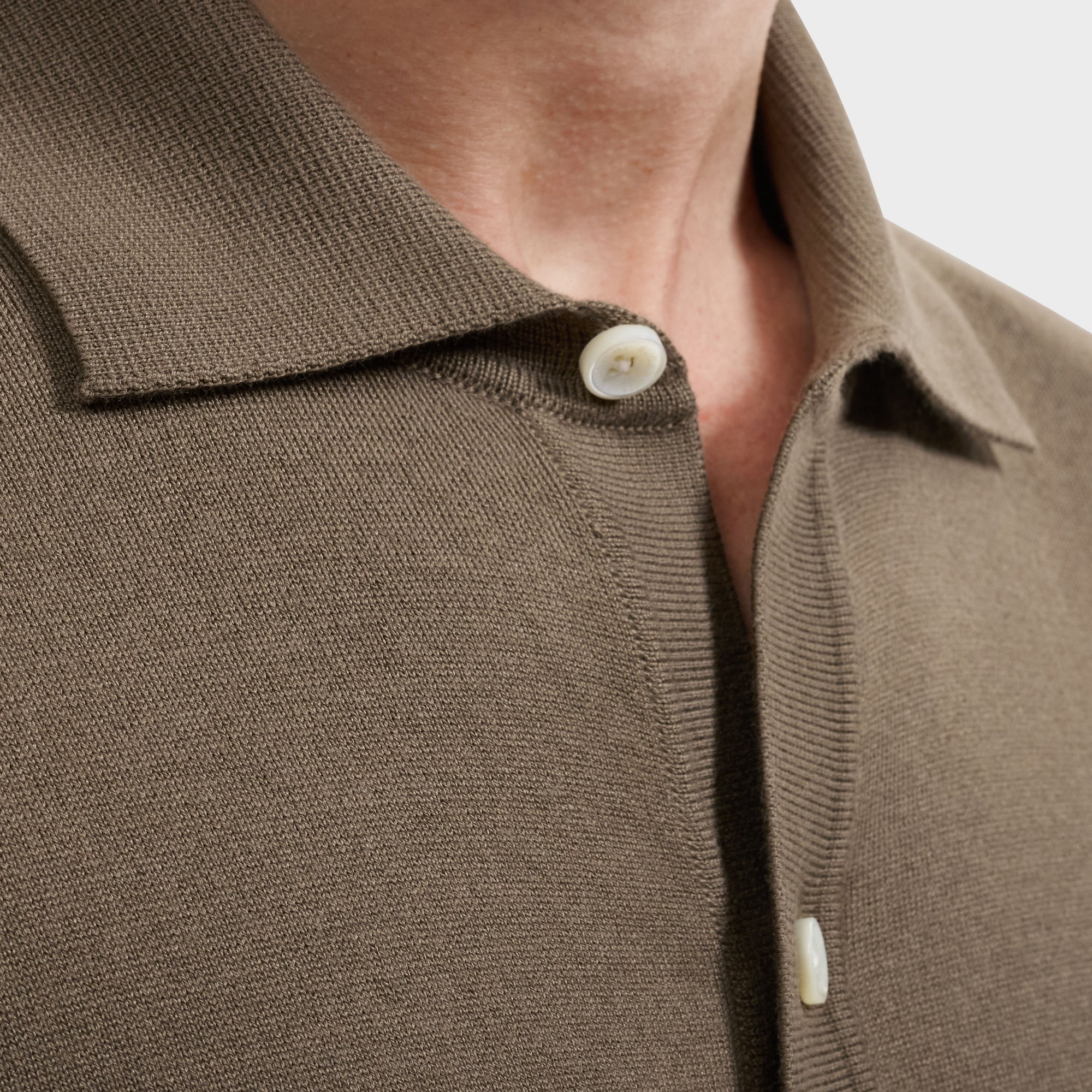 Solid Full Button Long-Sleeve Polo Sweater