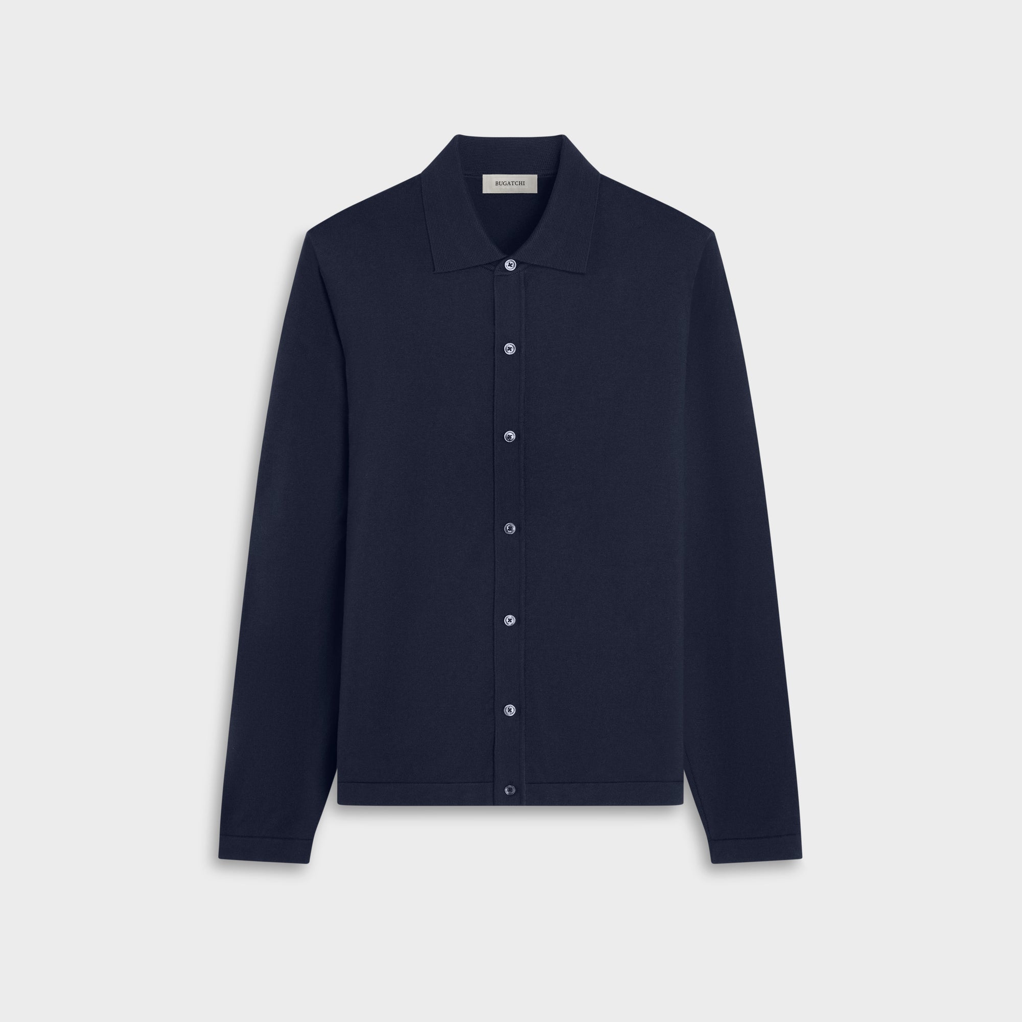 Solid Full Button Long-Sleeve Polo Sweater
