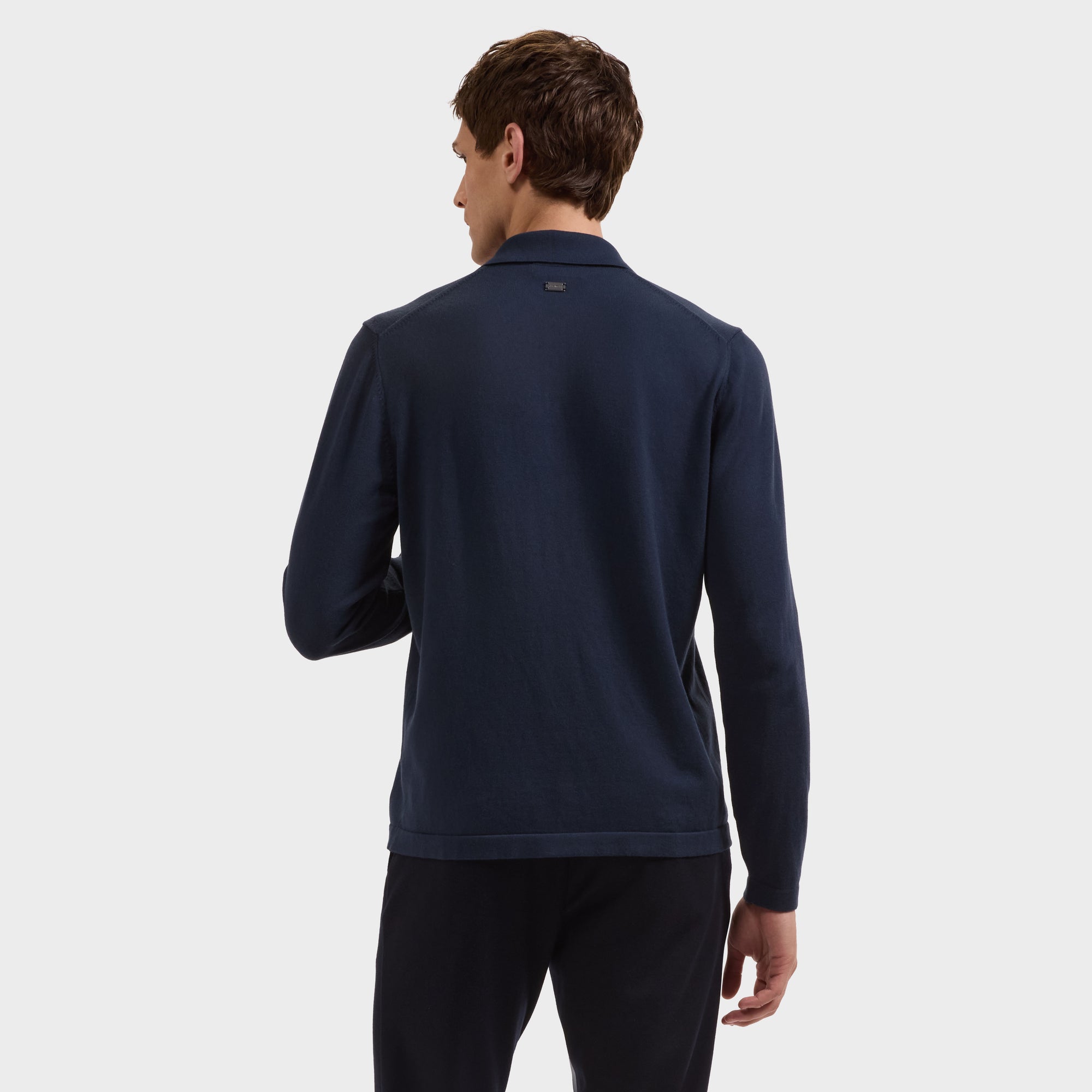 Solid Full Button Long-Sleeve Polo Sweater