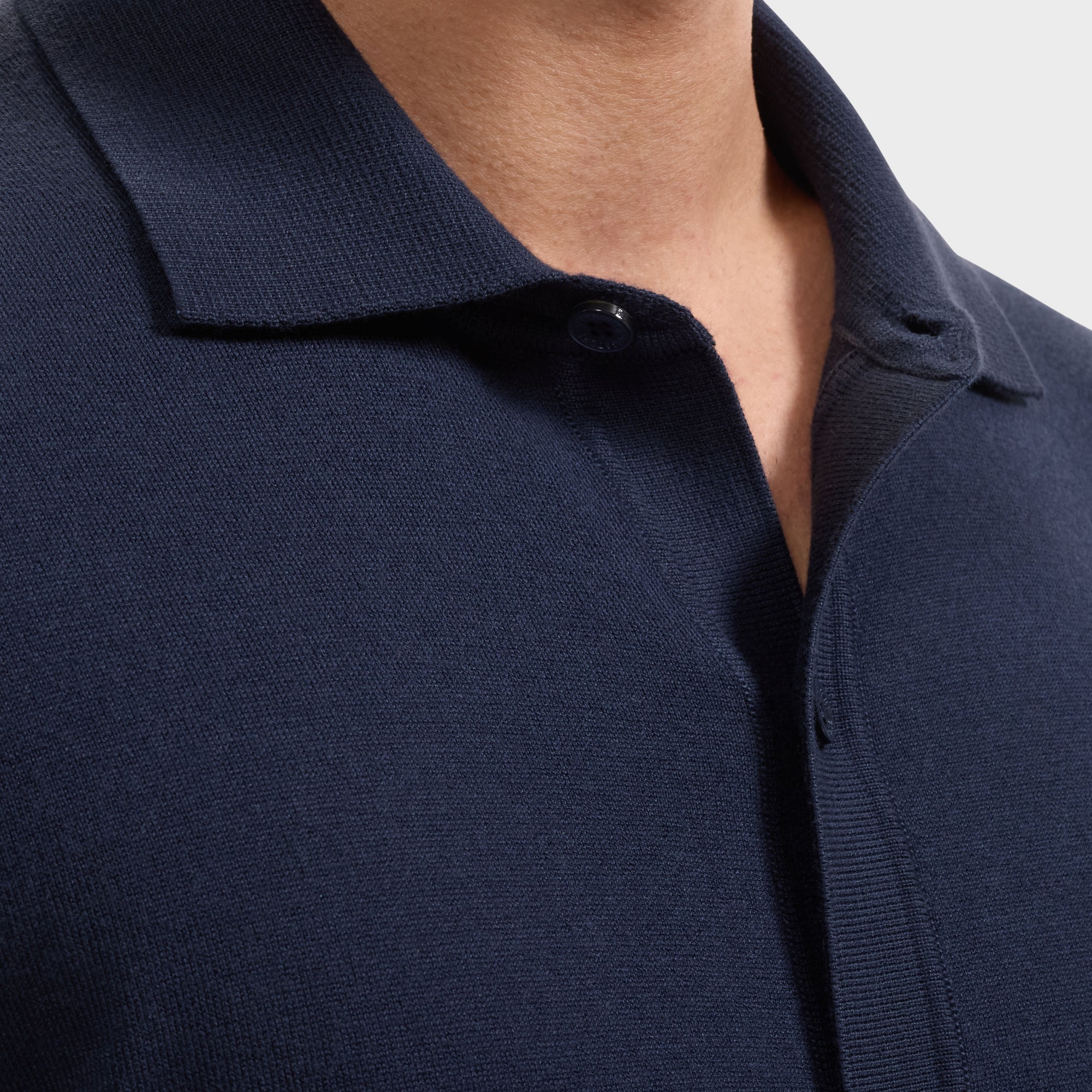 Solid Full Button Long-Sleeve Polo Sweater