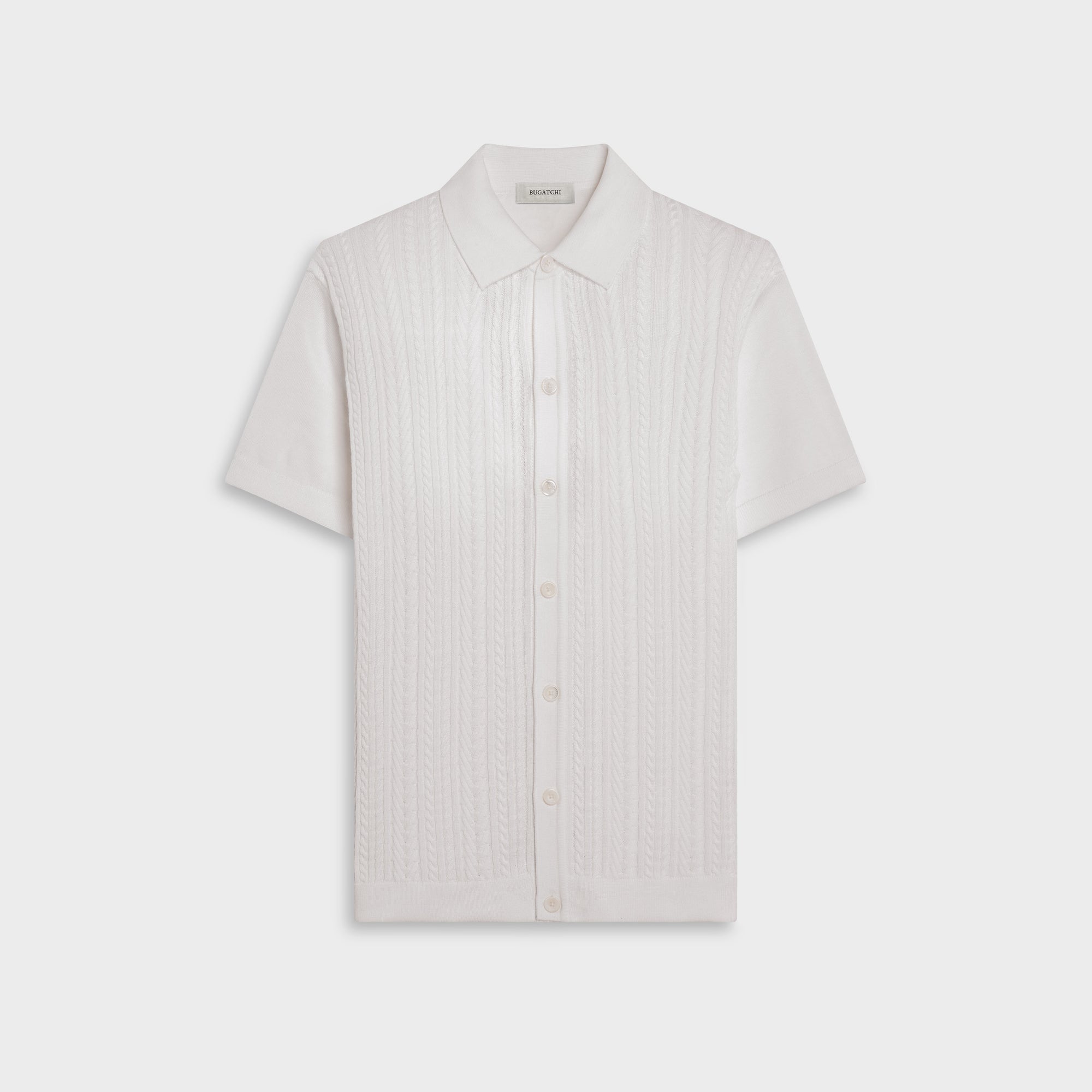 Cable Knit Full Button Short-Sleeve Polo Sweater