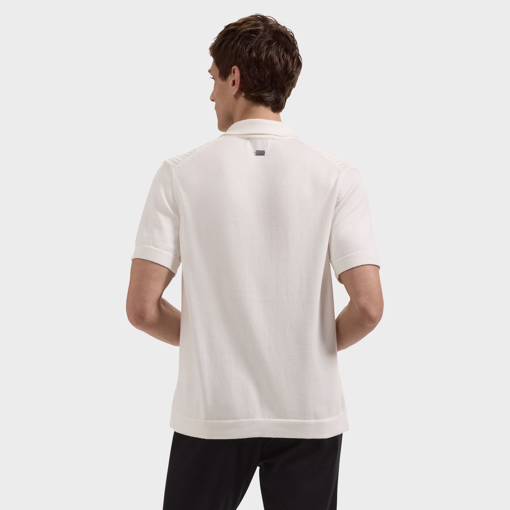Cable Knit Full Button Short-Sleeve Polo Sweater