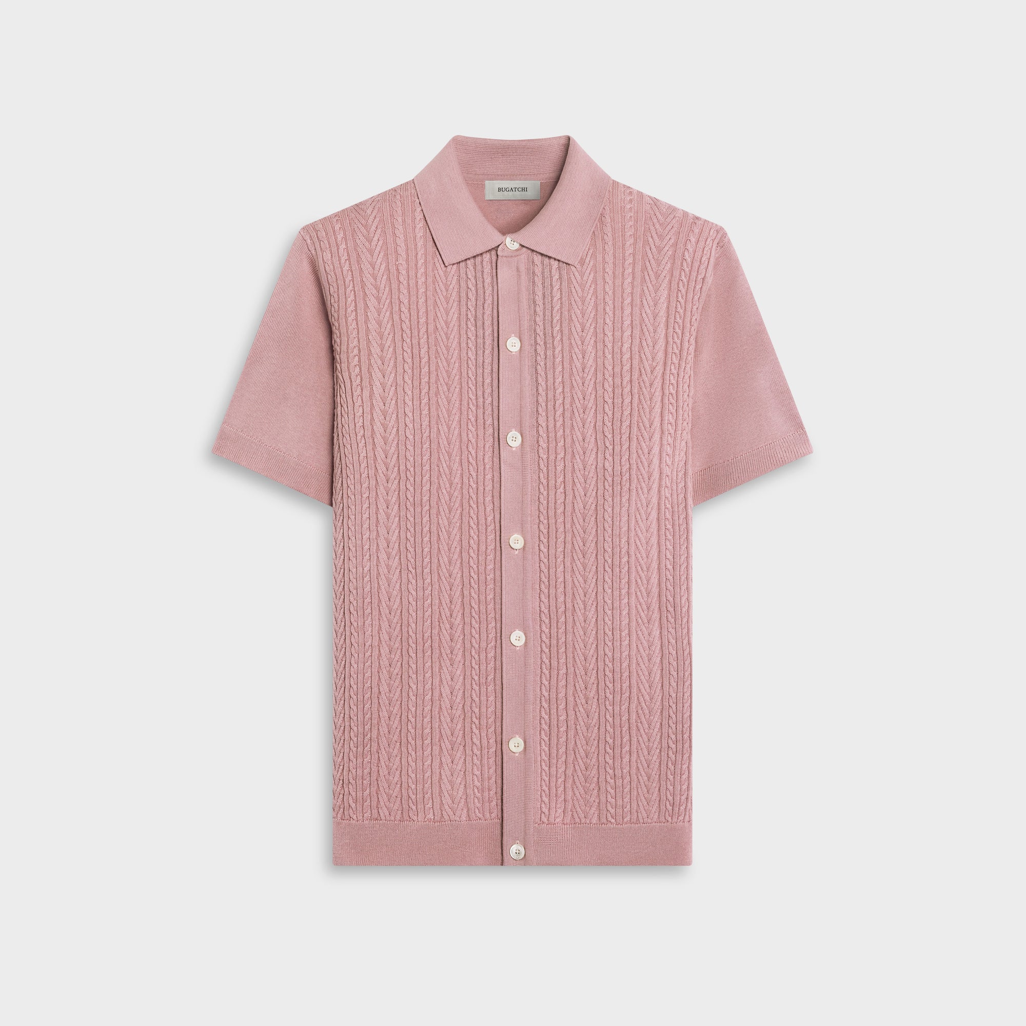 Cable Knit Full Button Short-Sleeve Polo Sweater