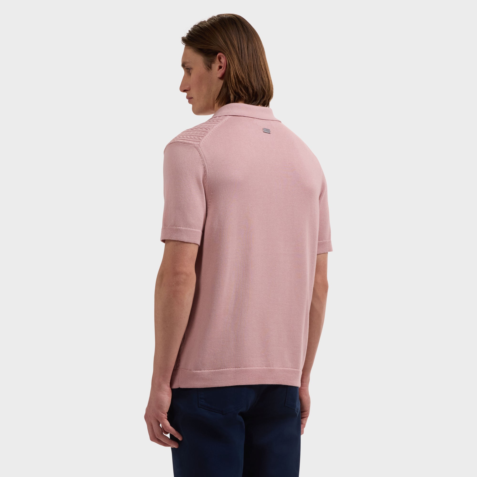 Cable Knit Full Button Short-Sleeve Polo Sweater