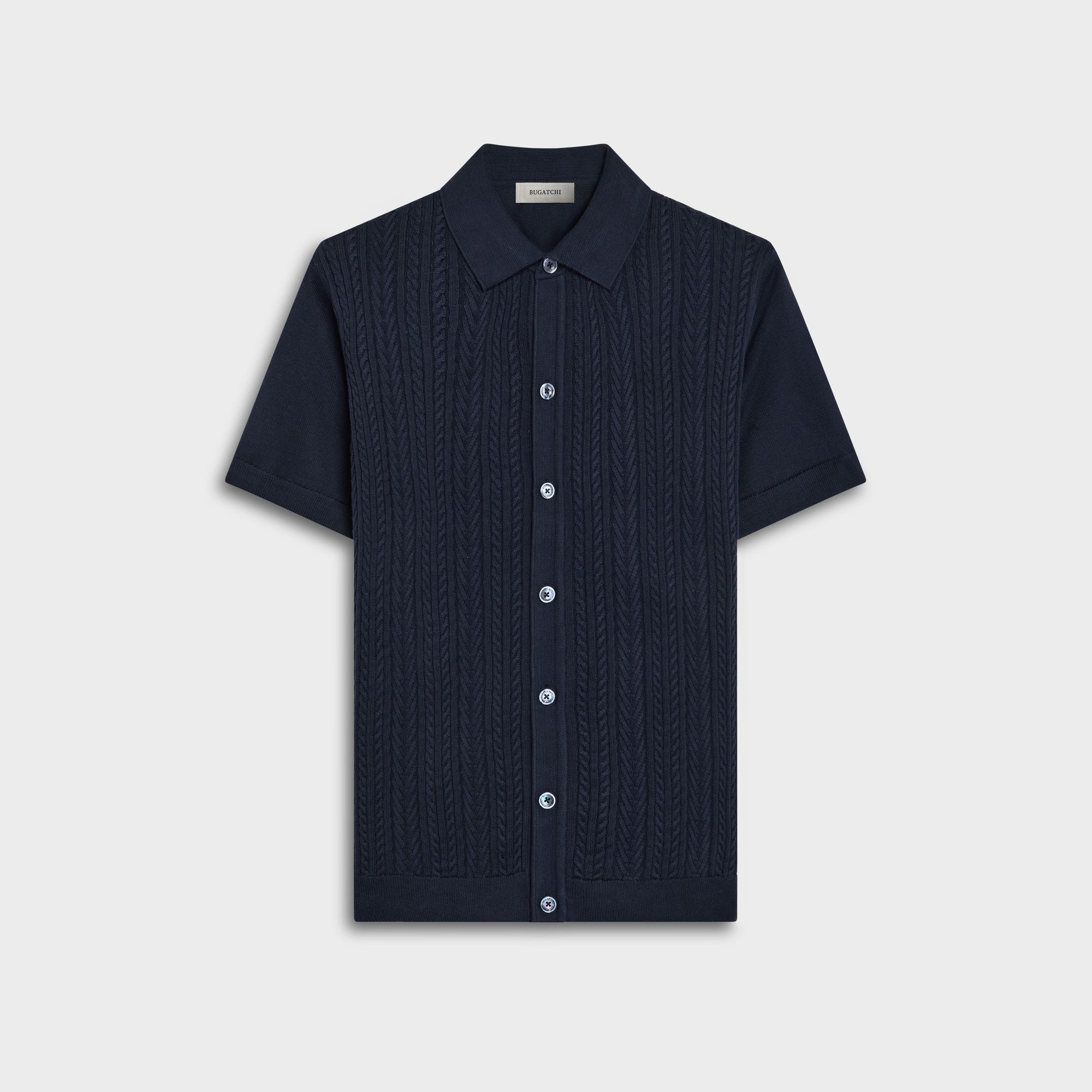 Cable Knit Full Button Short-Sleeve Polo Sweater
