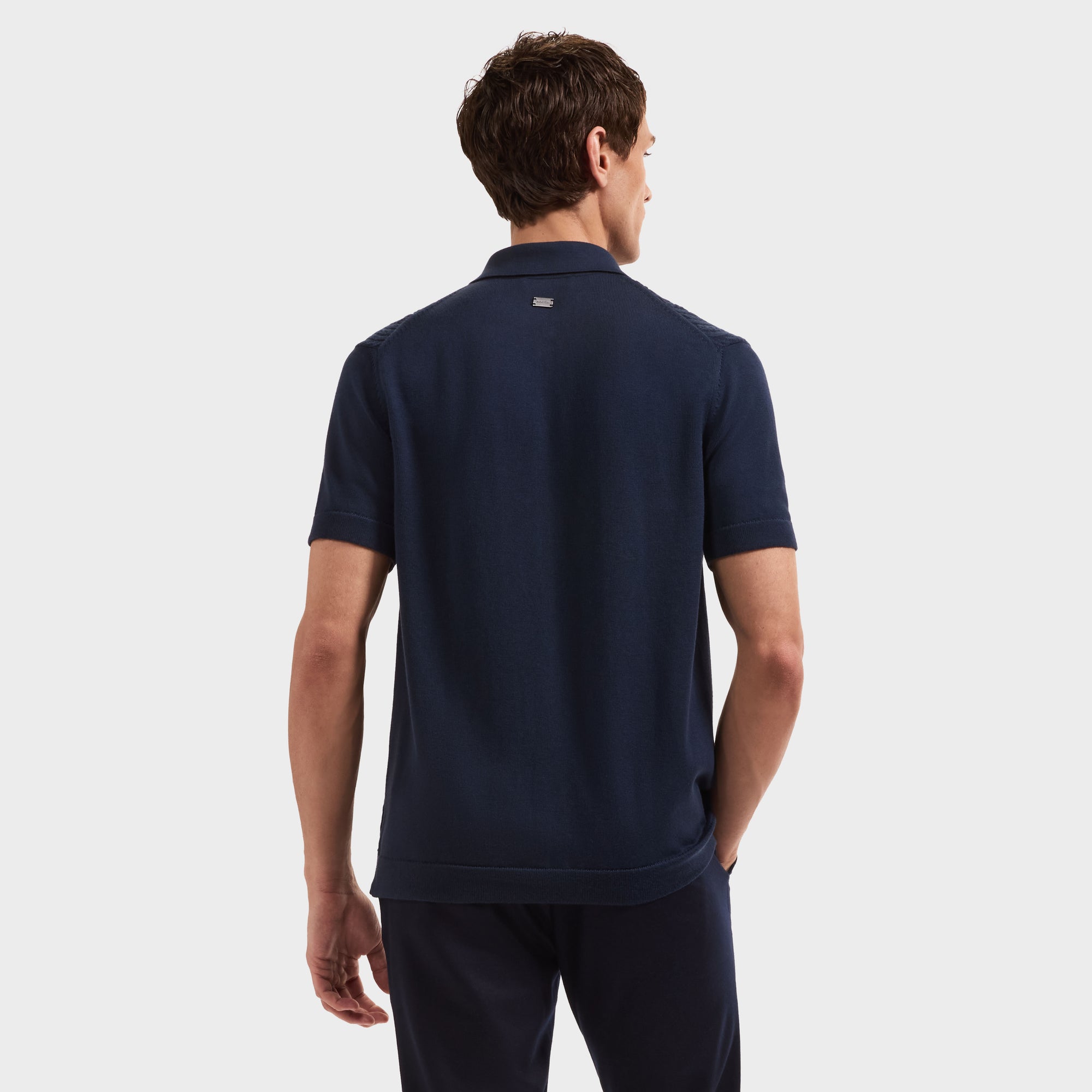 Cable Knit Full Button Short-Sleeve Polo Sweater