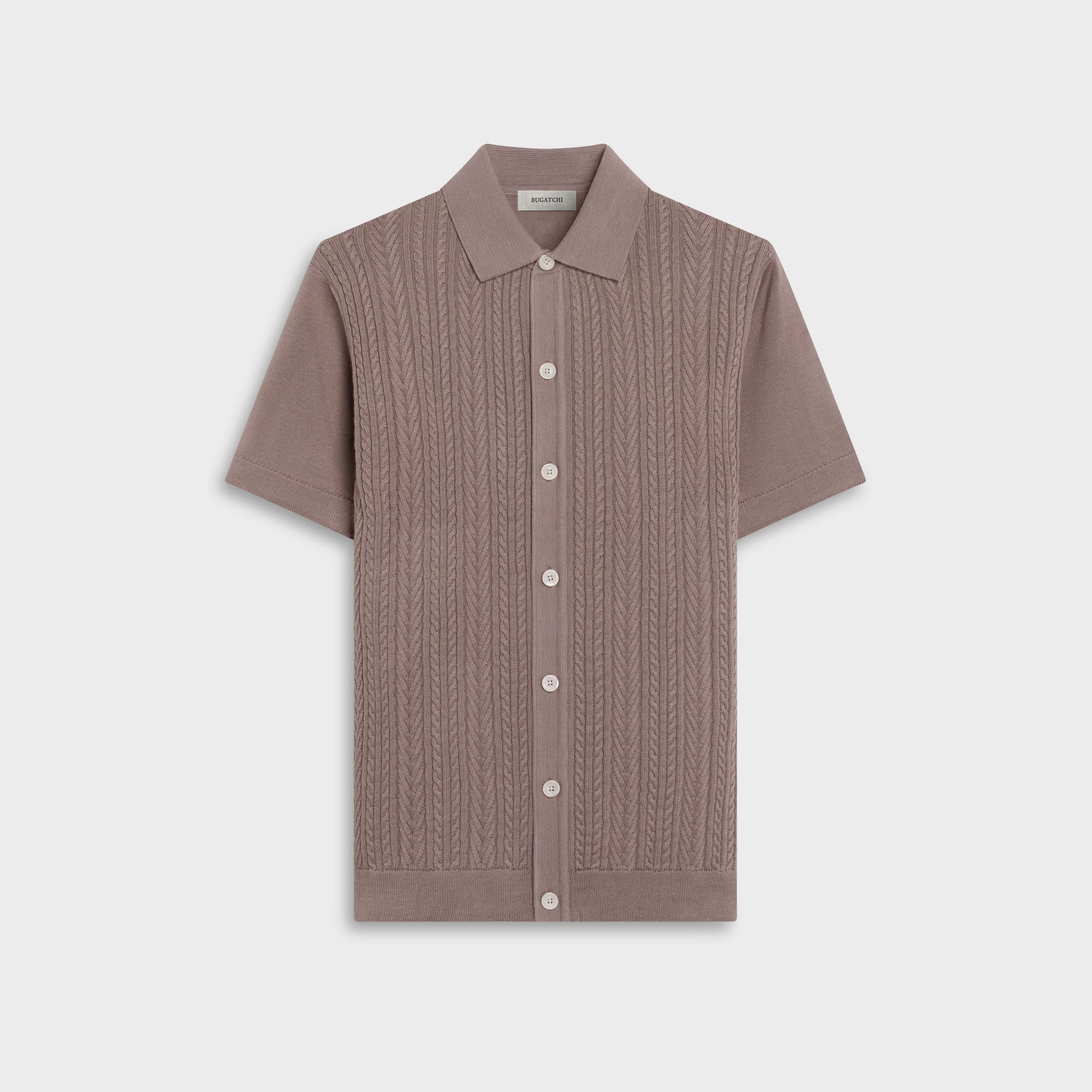 Cable Knit Full Button Short-Sleeve Polo Sweater