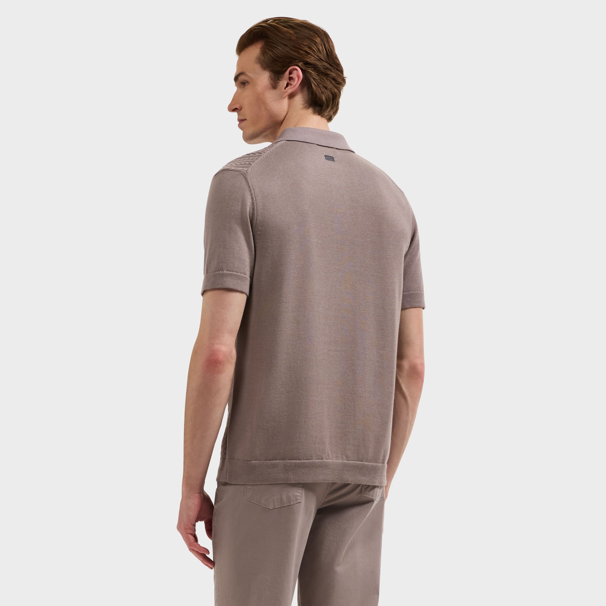 Cable Knit Full Button Short-Sleeve Polo Sweater