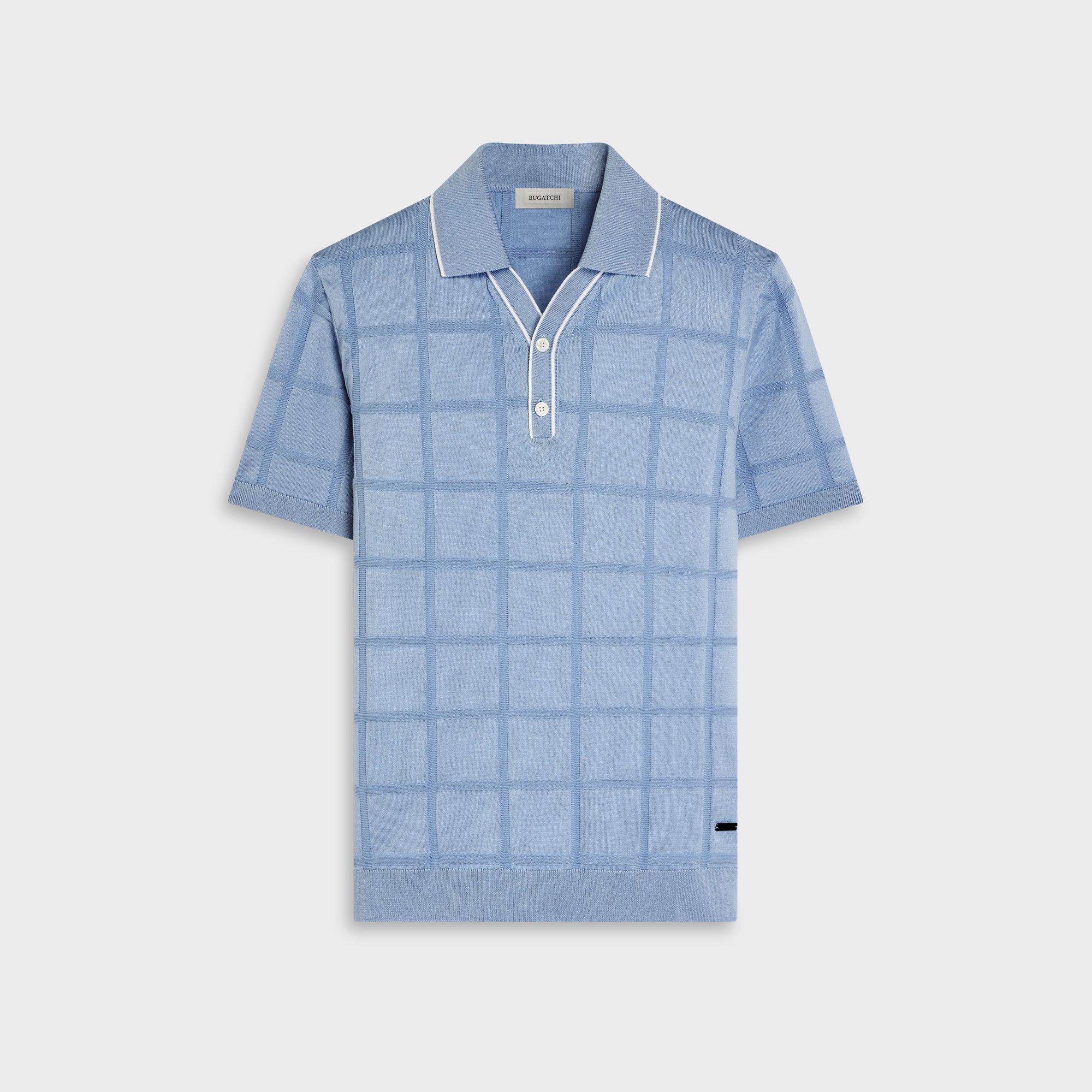 Windowpane Johnny Collar Short-Sleeve Sweater