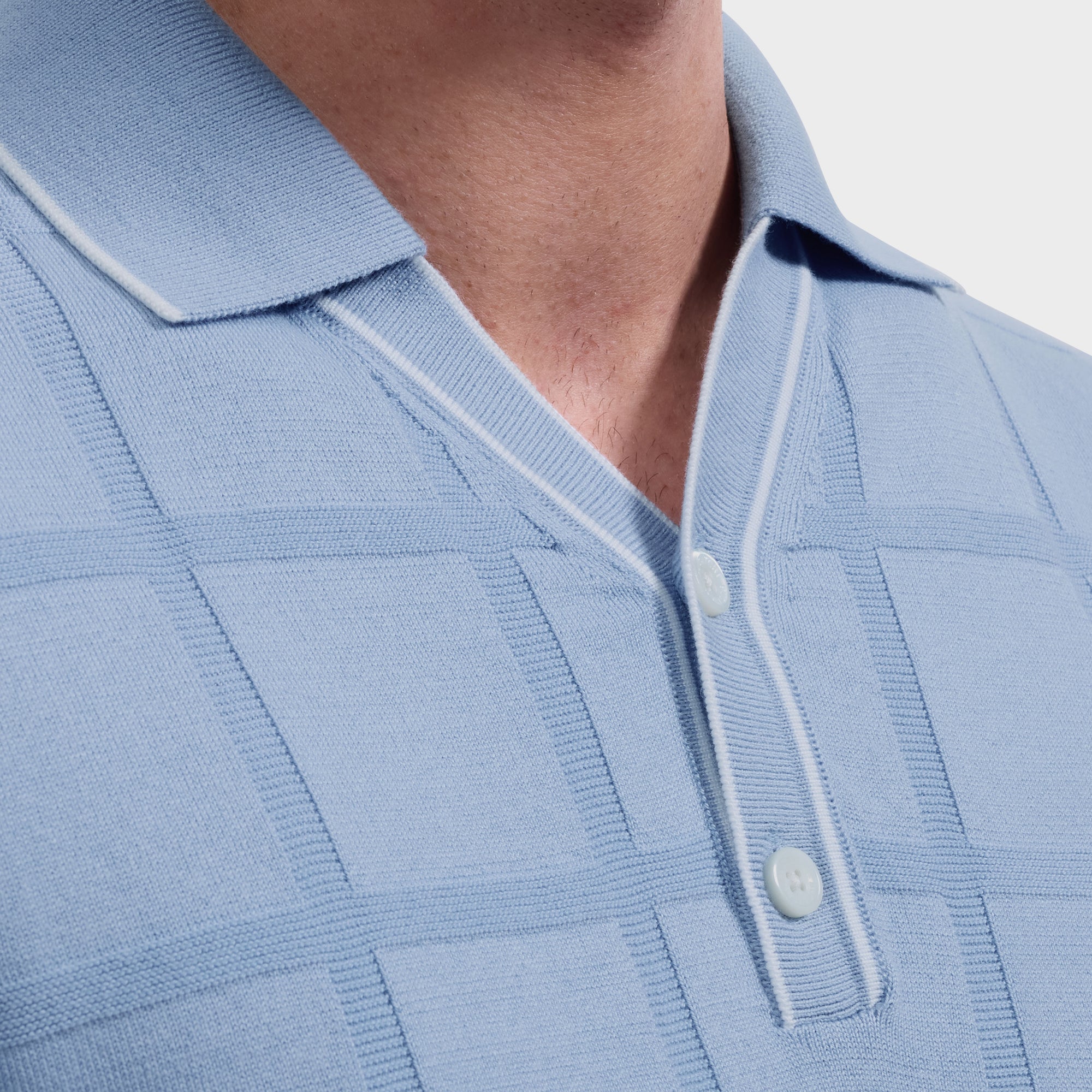 Windowpane Johnny Collar Short-Sleeve Sweater