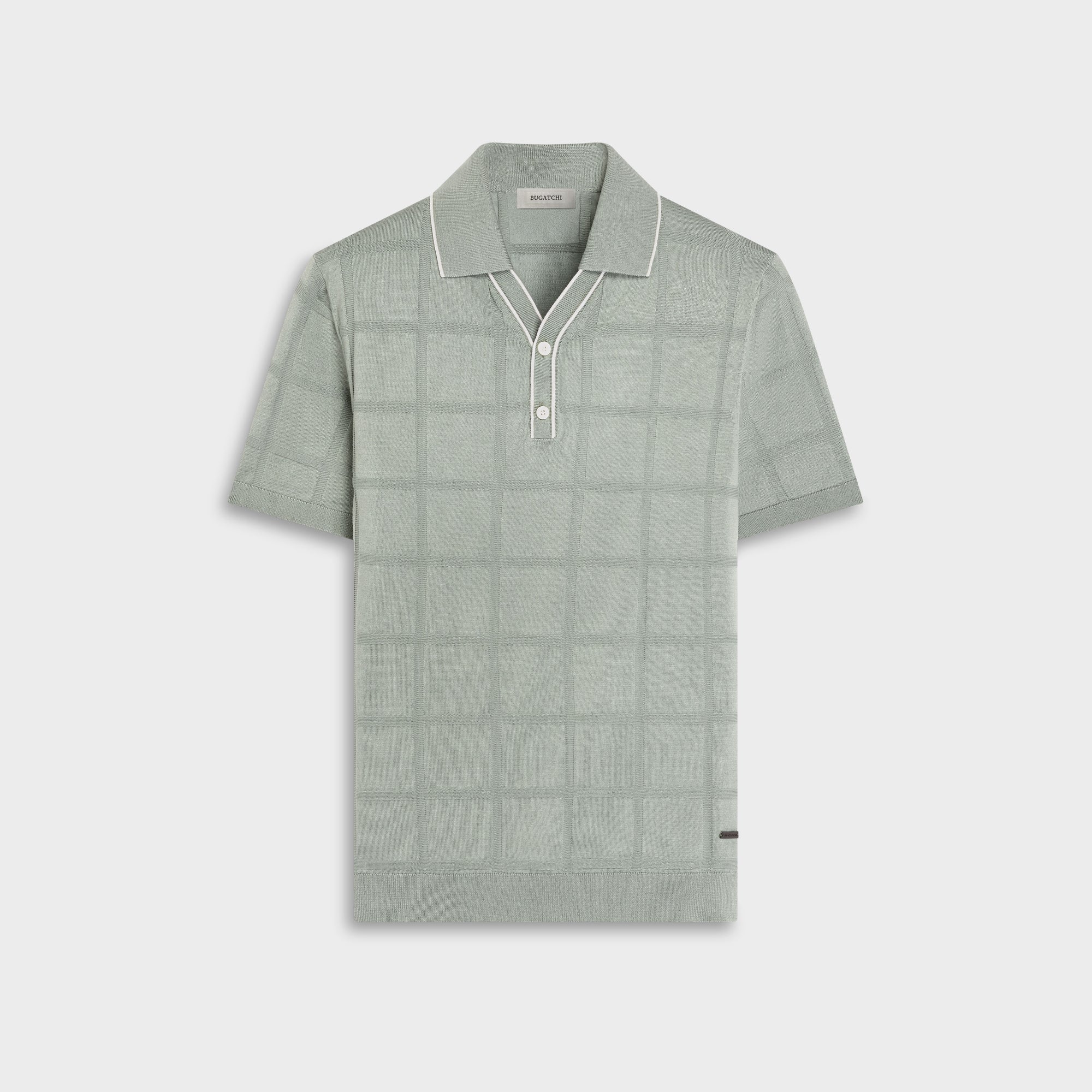 Windowpane Johnny Collar Short-Sleeve Sweater