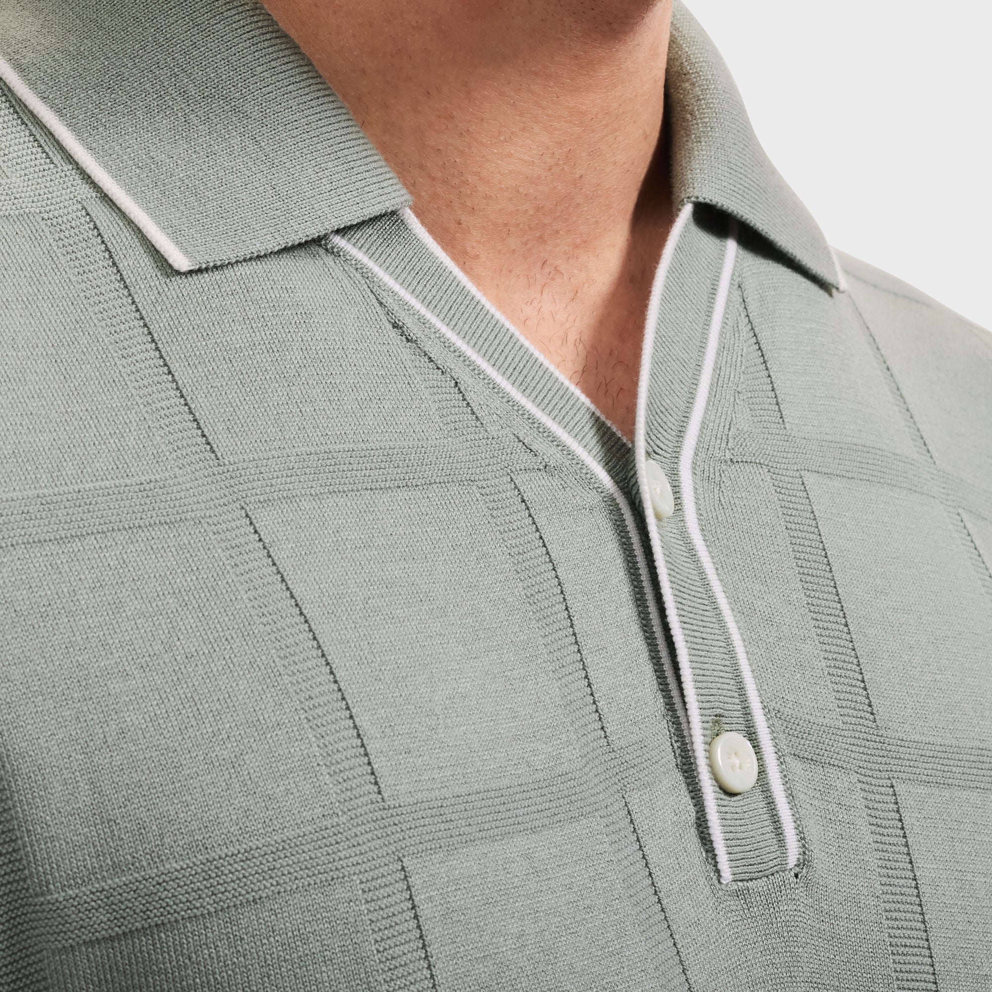 Windowpane Johnny Collar Short-Sleeve Sweater