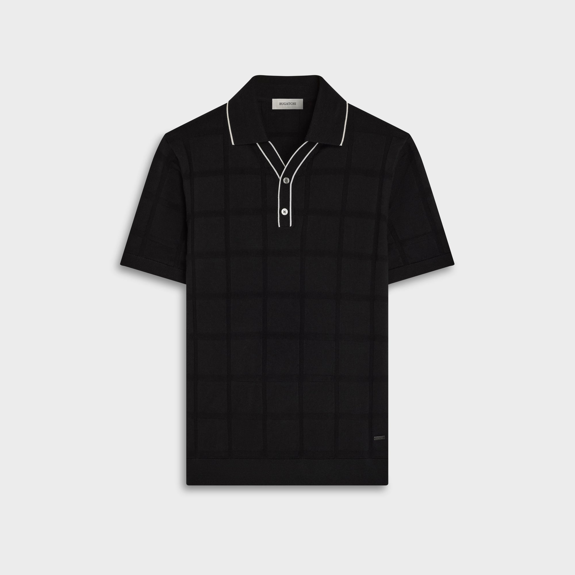 Windowpane Johnny Collar Short-Sleeve Sweater