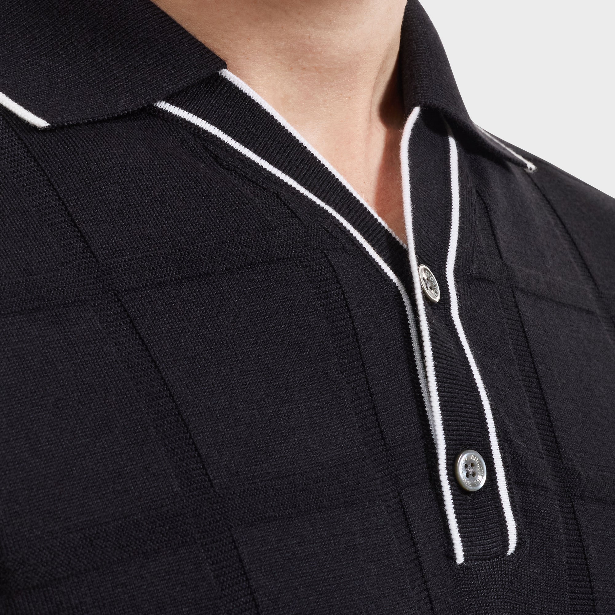 Windowpane Johnny Collar Short-Sleeve Sweater