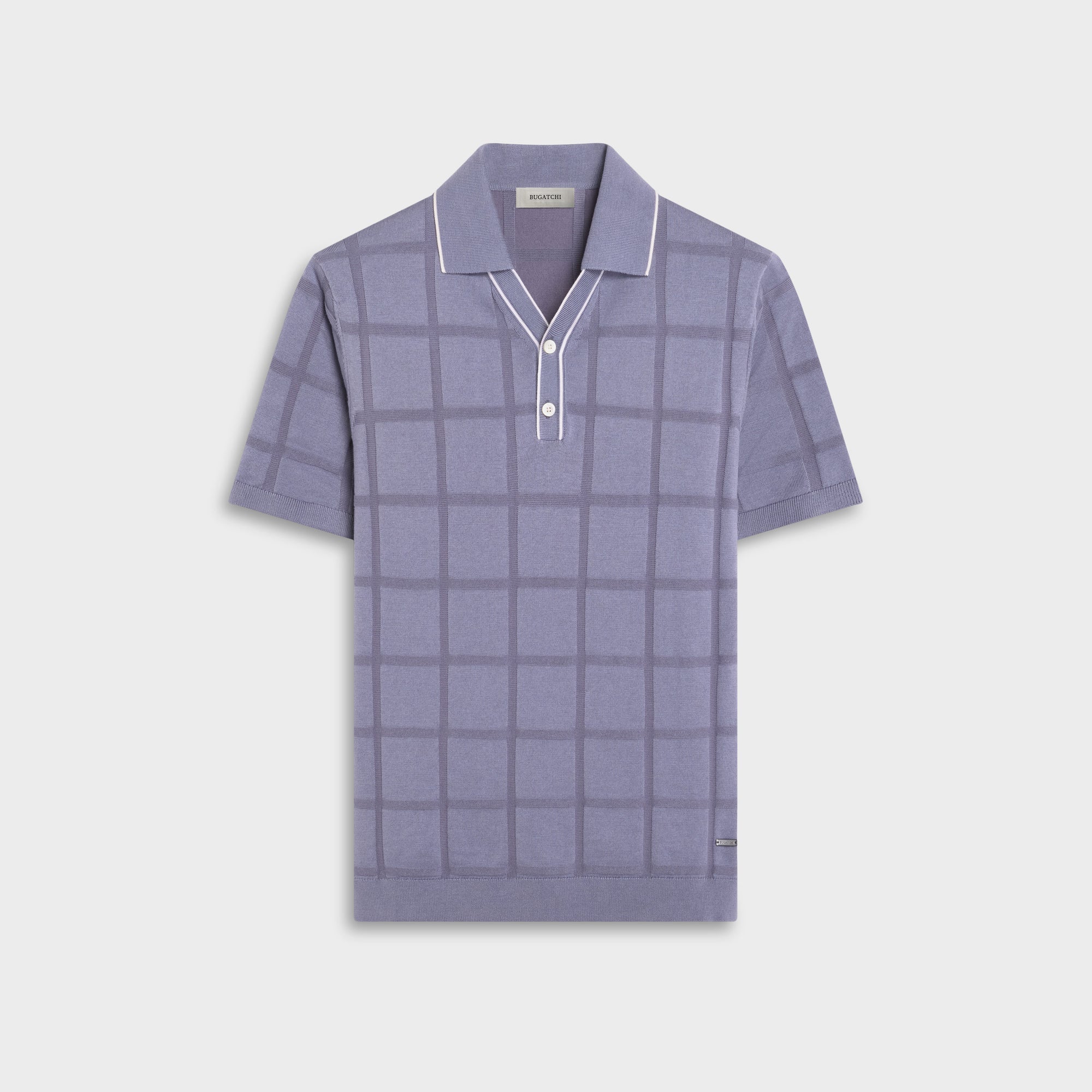 Windowpane Johnny Collar Short-Sleeve Sweater