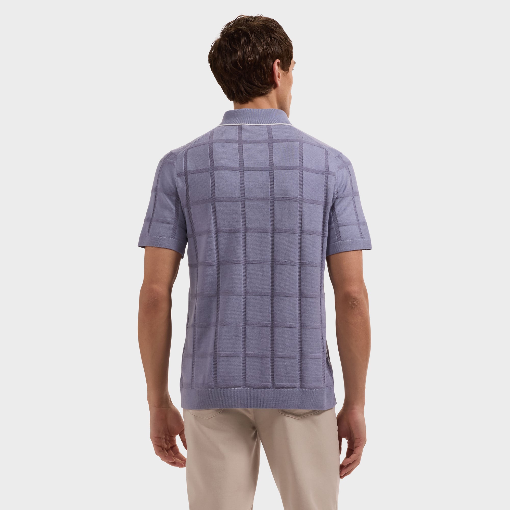Windowpane Johnny Collar Short-Sleeve Sweater