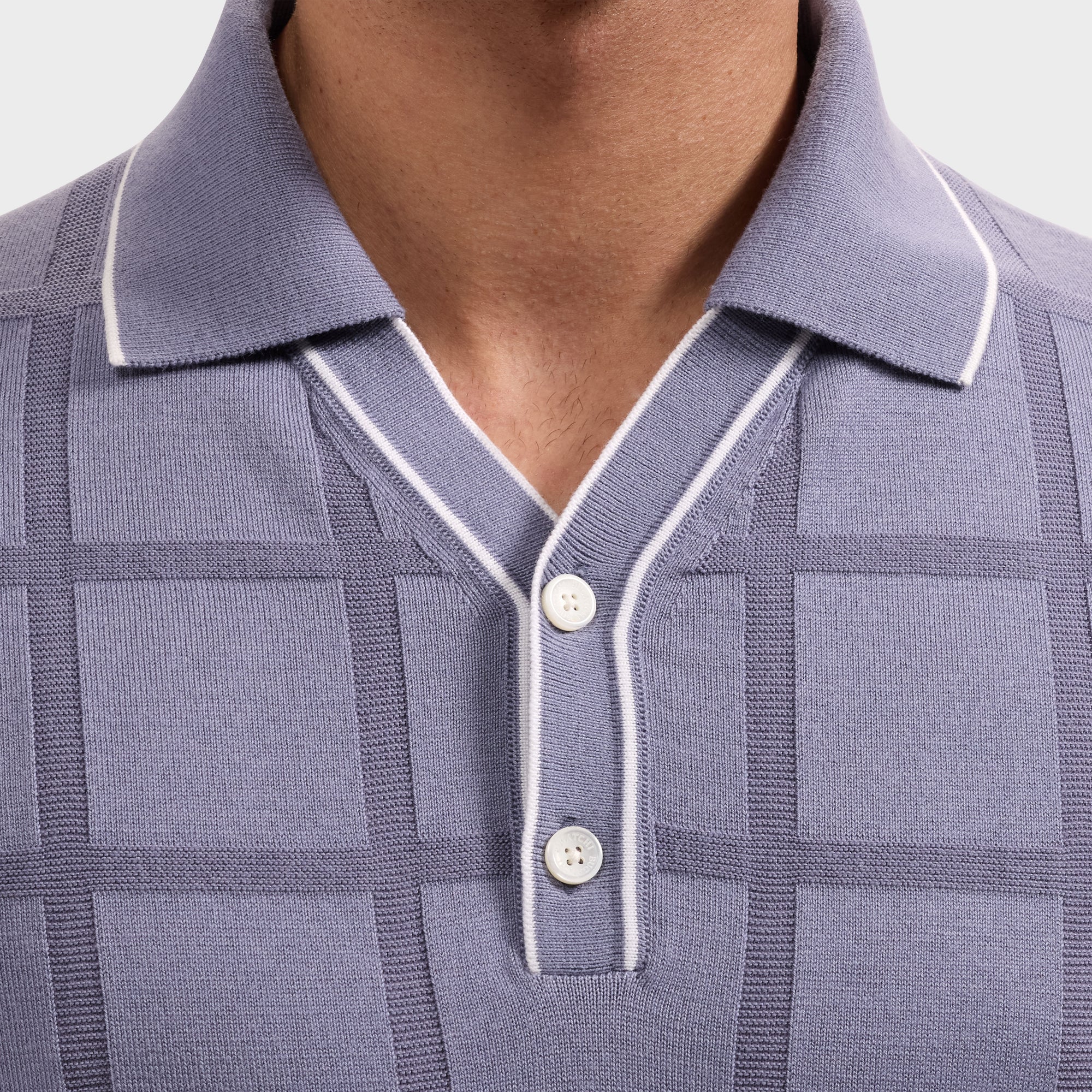 Windowpane Johnny Collar Short-Sleeve Sweater