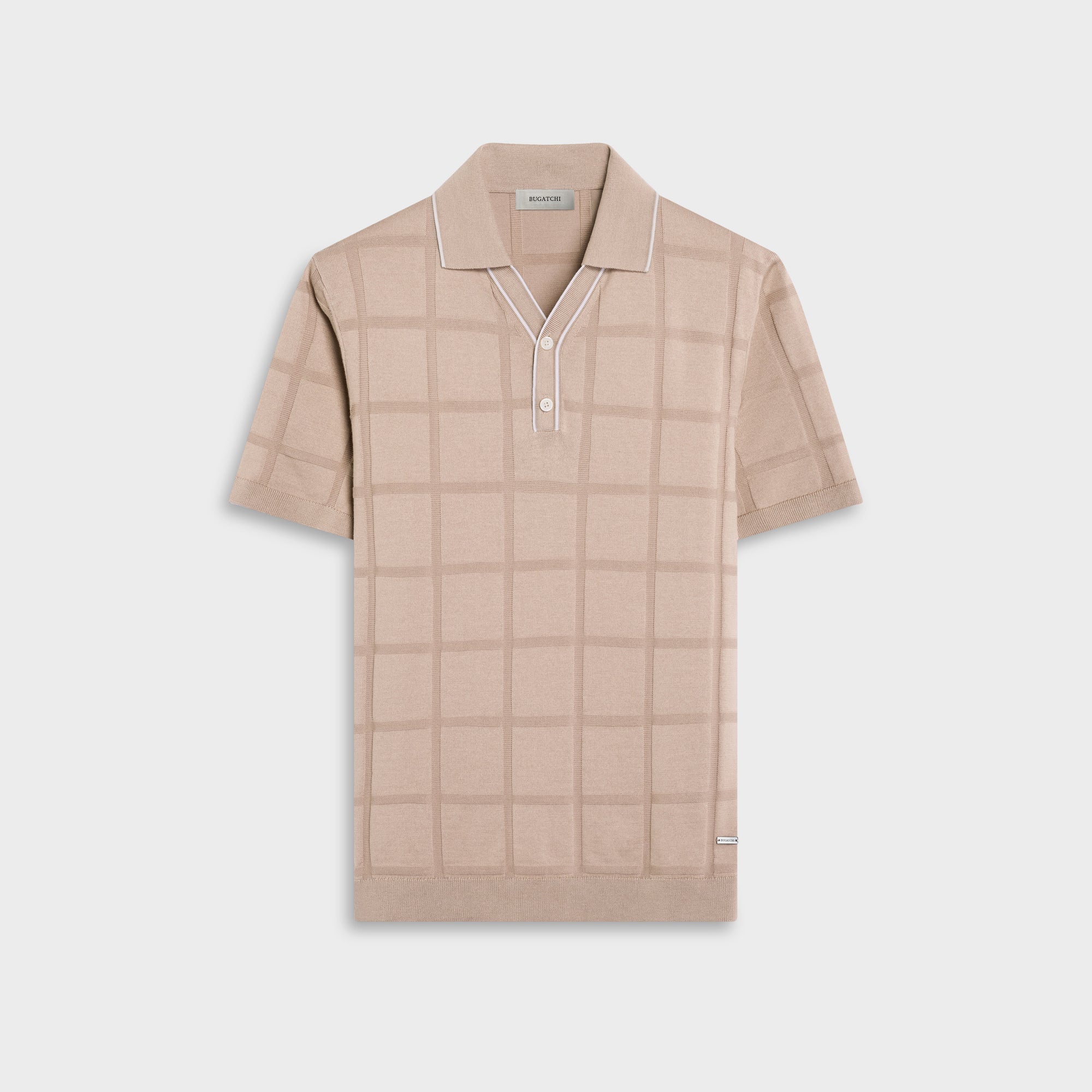 Windowpane Johnny Collar Short-Sleeve Sweater