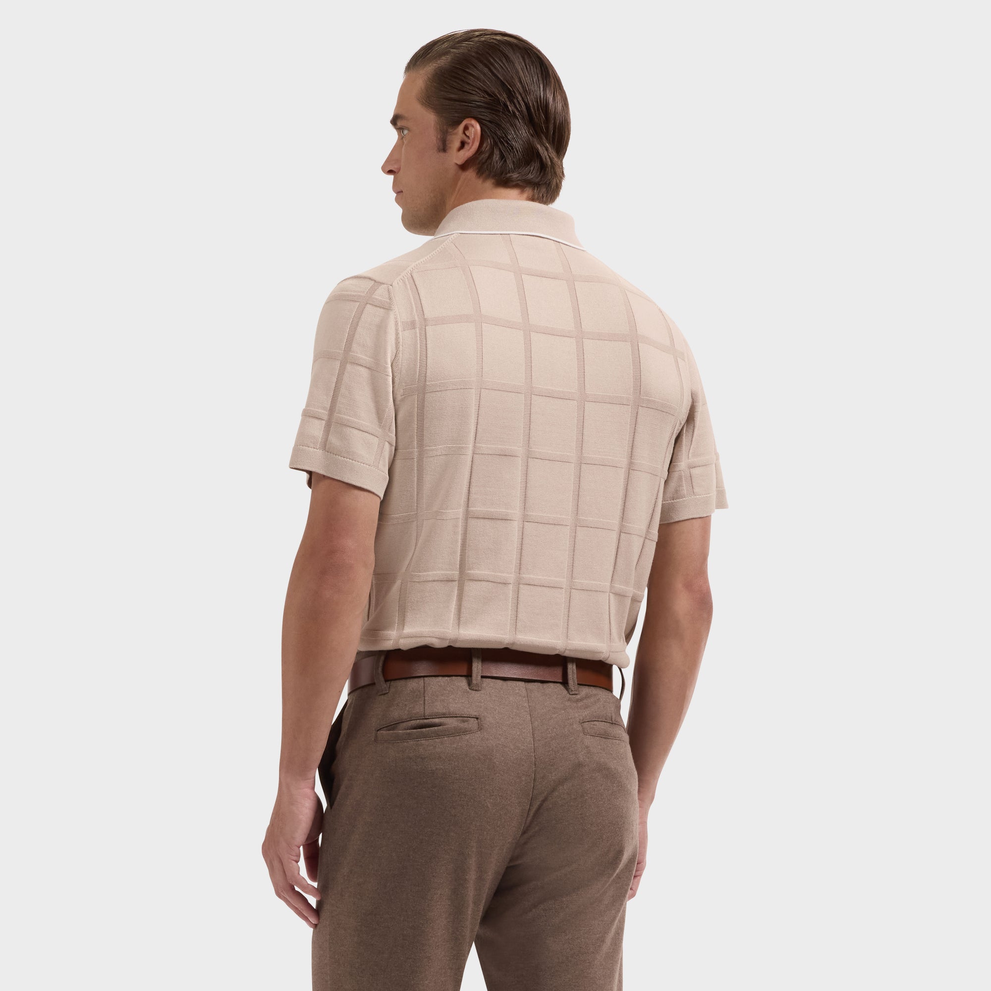 Windowpane Johnny Collar Short-Sleeve Sweater