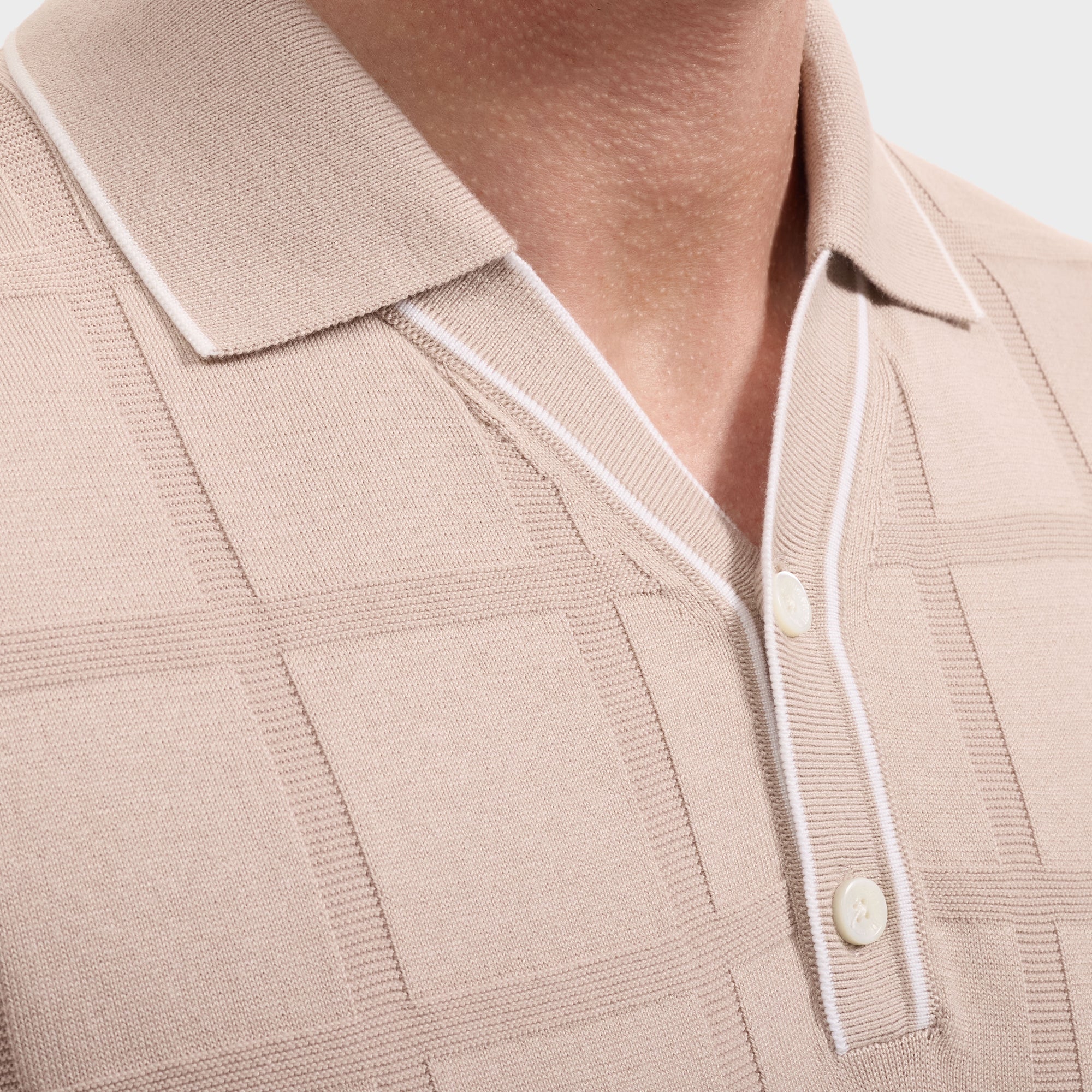Windowpane Johnny Collar Short-Sleeve Sweater