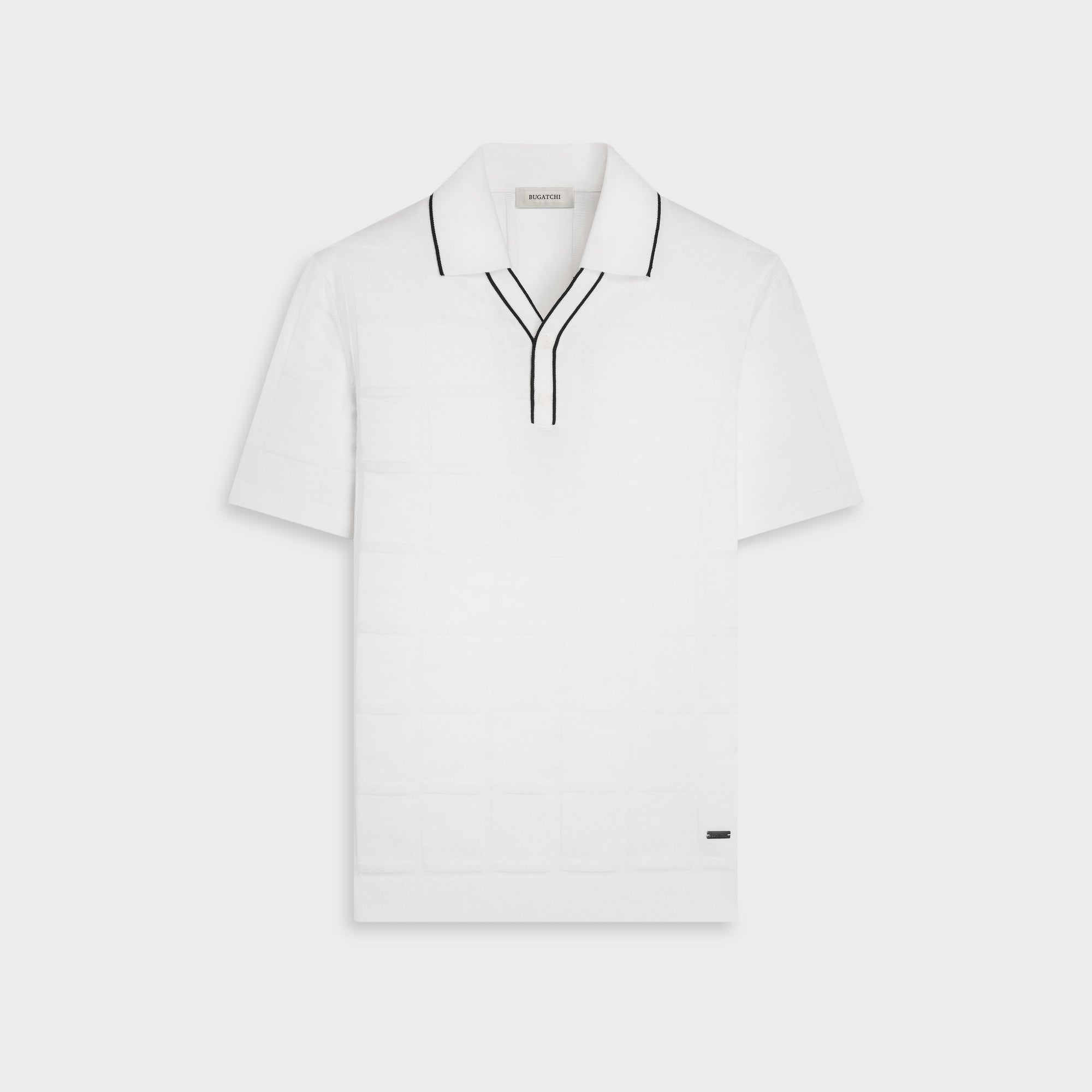 Windowpane Johnny Collar Short-Sleeve Sweater