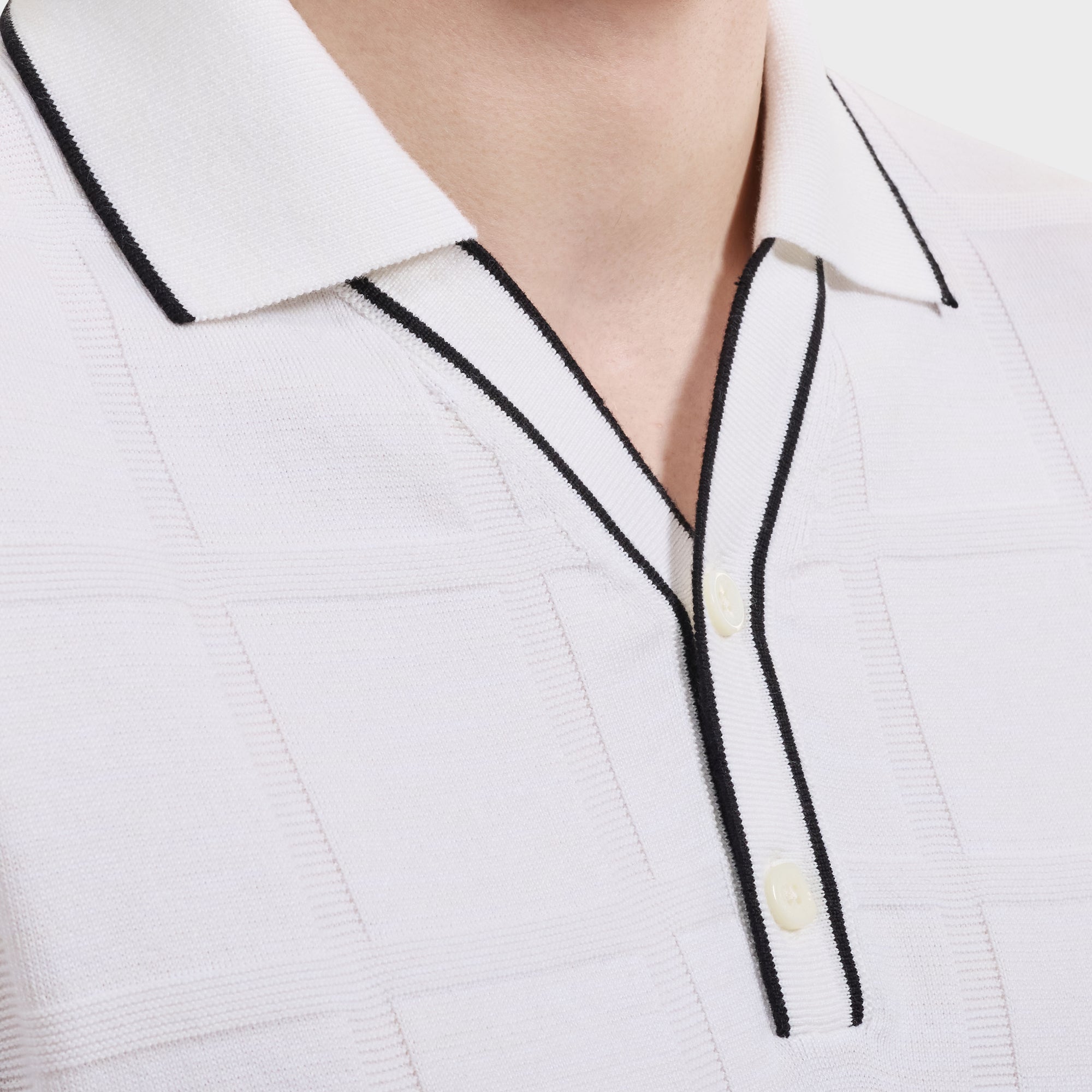 Windowpane Johnny Collar Short-Sleeve Sweater
