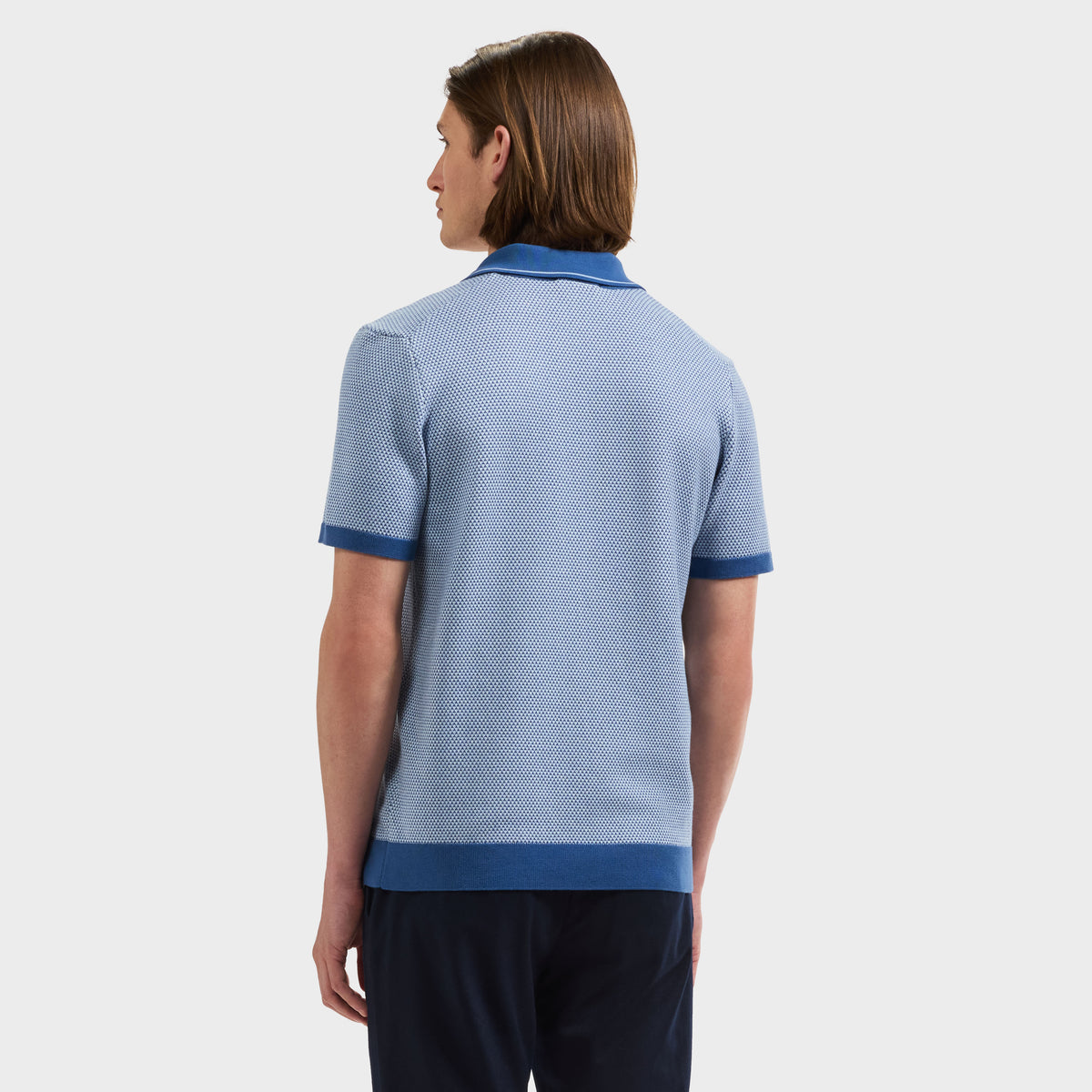 Geometric Johnny Collar Short-Sleeve Sweater