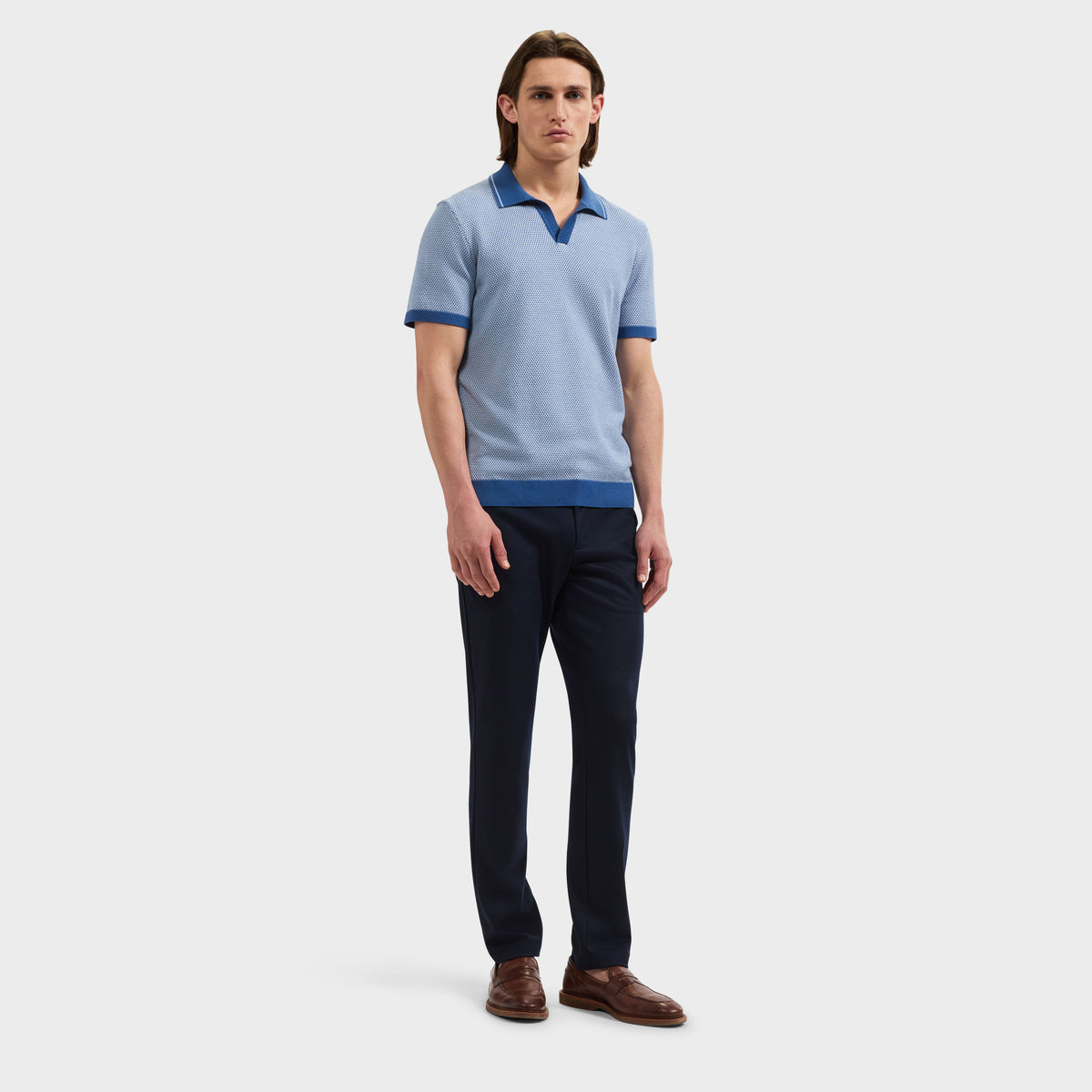 Geometric Johnny Collar Short-Sleeve Sweater