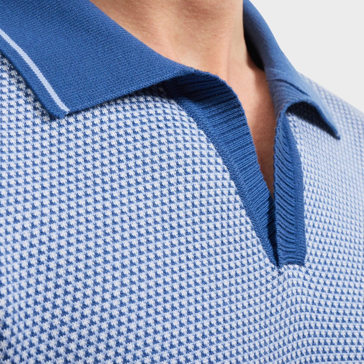 Geometric Johnny Collar Short-Sleeve Sweater