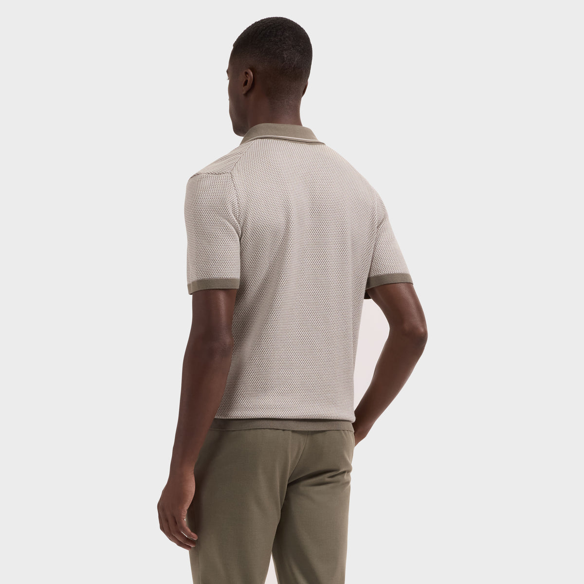 Geometric Johnny Collar Short-Sleeve Sweater
