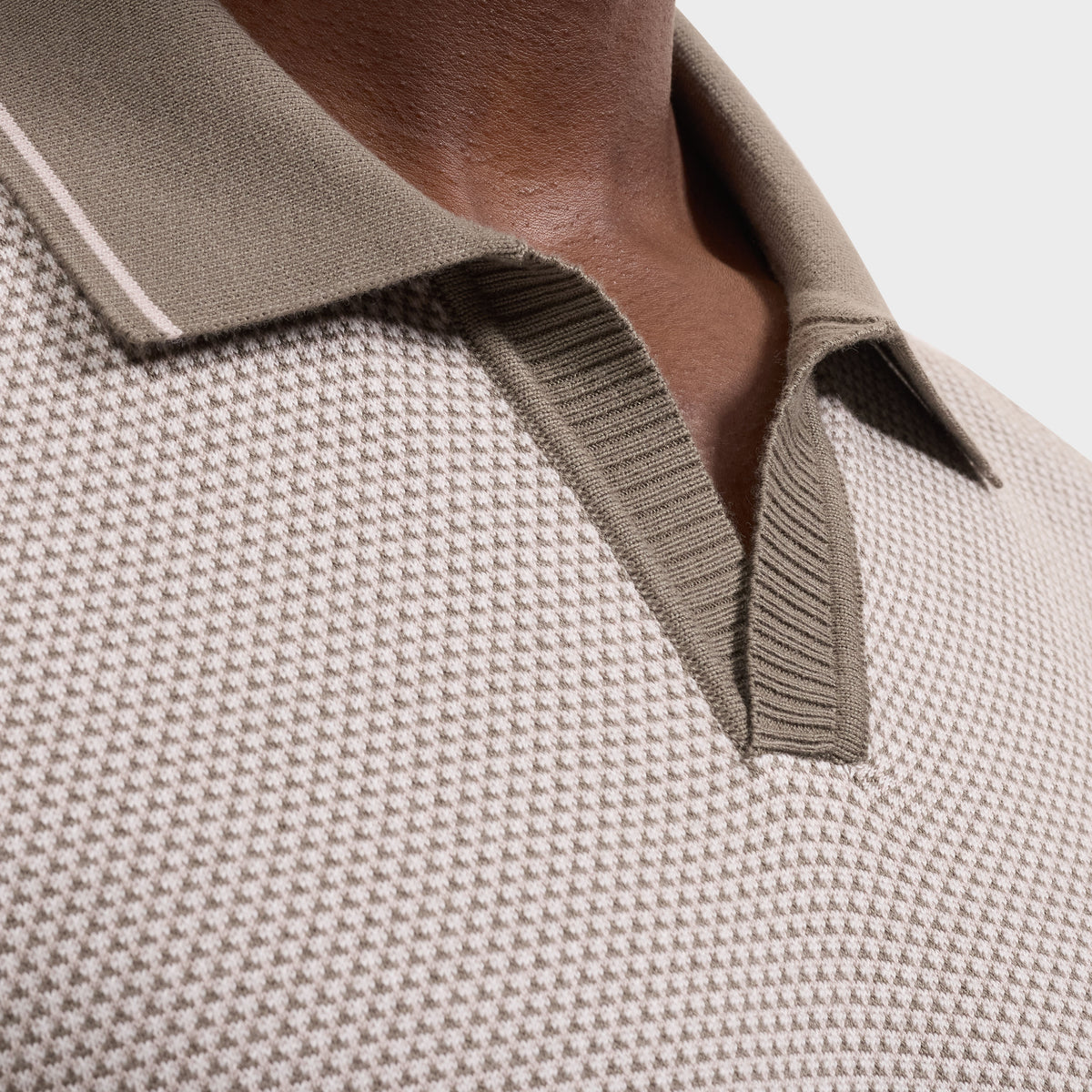 Geometric Johnny Collar Short-Sleeve Sweater