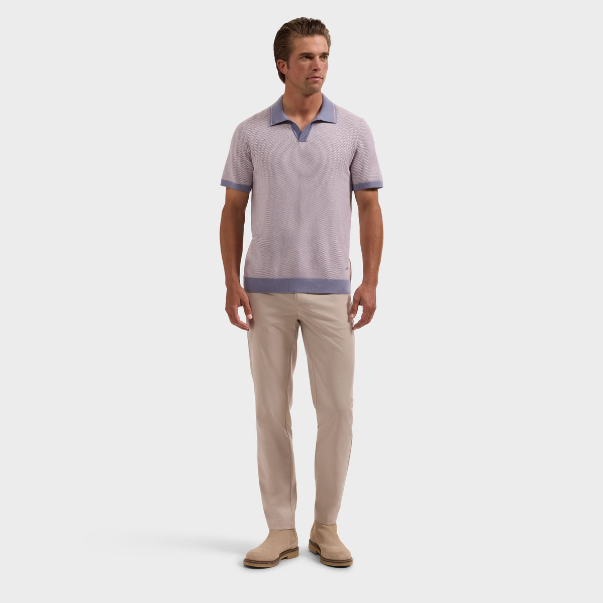 Geometric Johnny Collar Short-Sleeve Sweater
