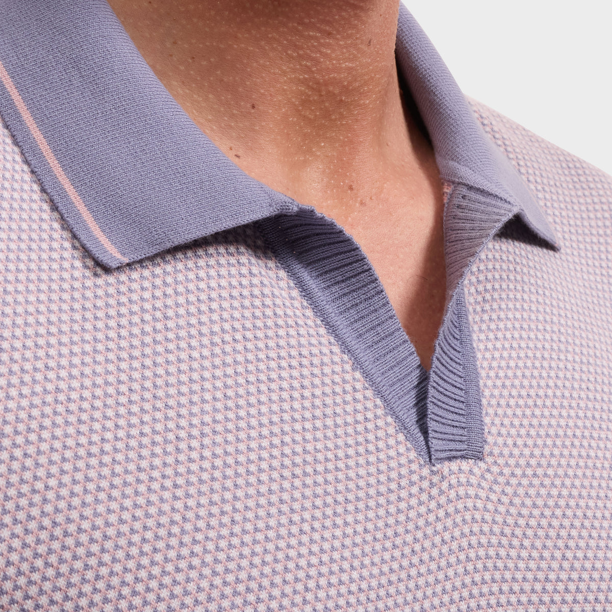 Geometric Johnny Collar Short-Sleeve Sweater