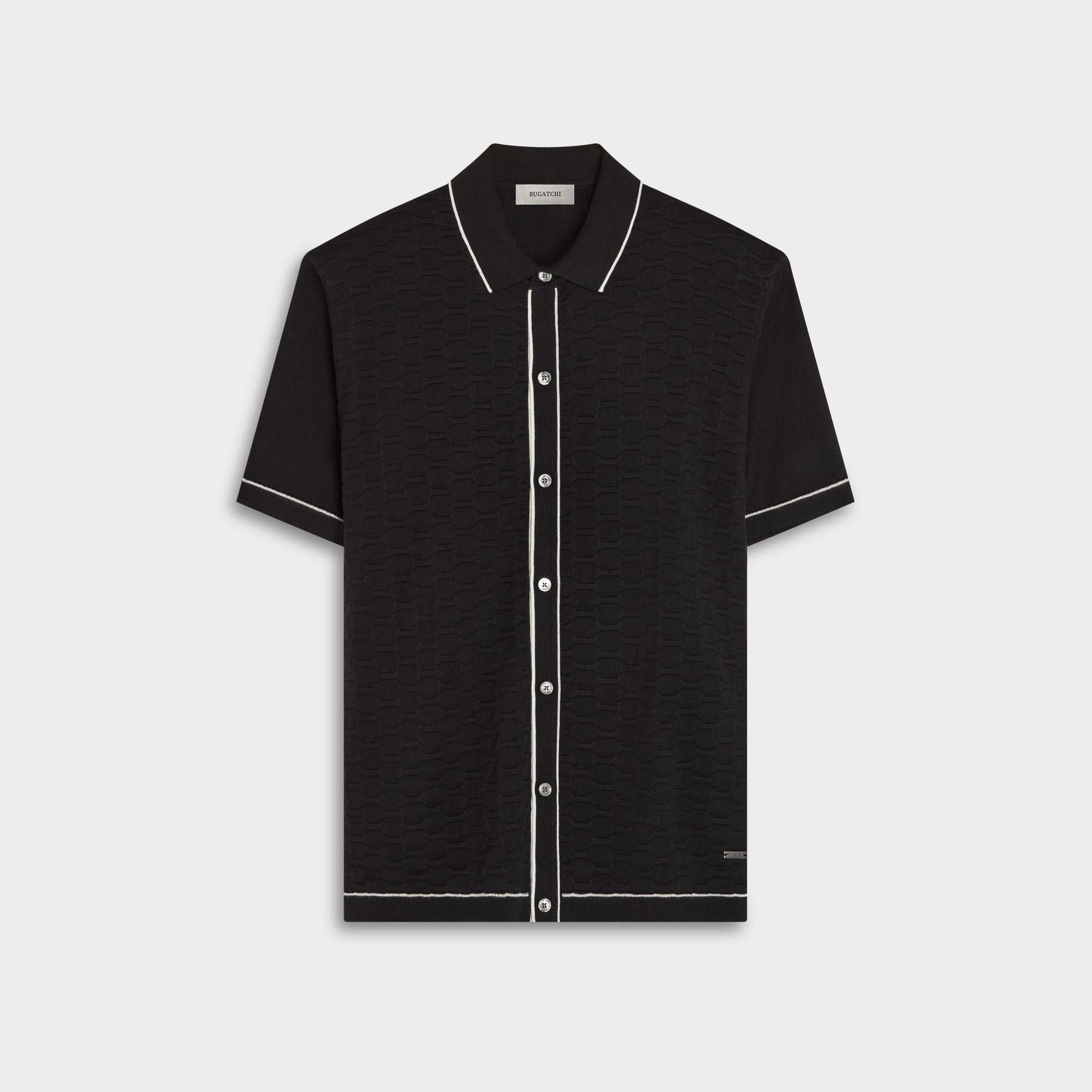 Geometric Full Button Short-Sleeve Polo Sweater