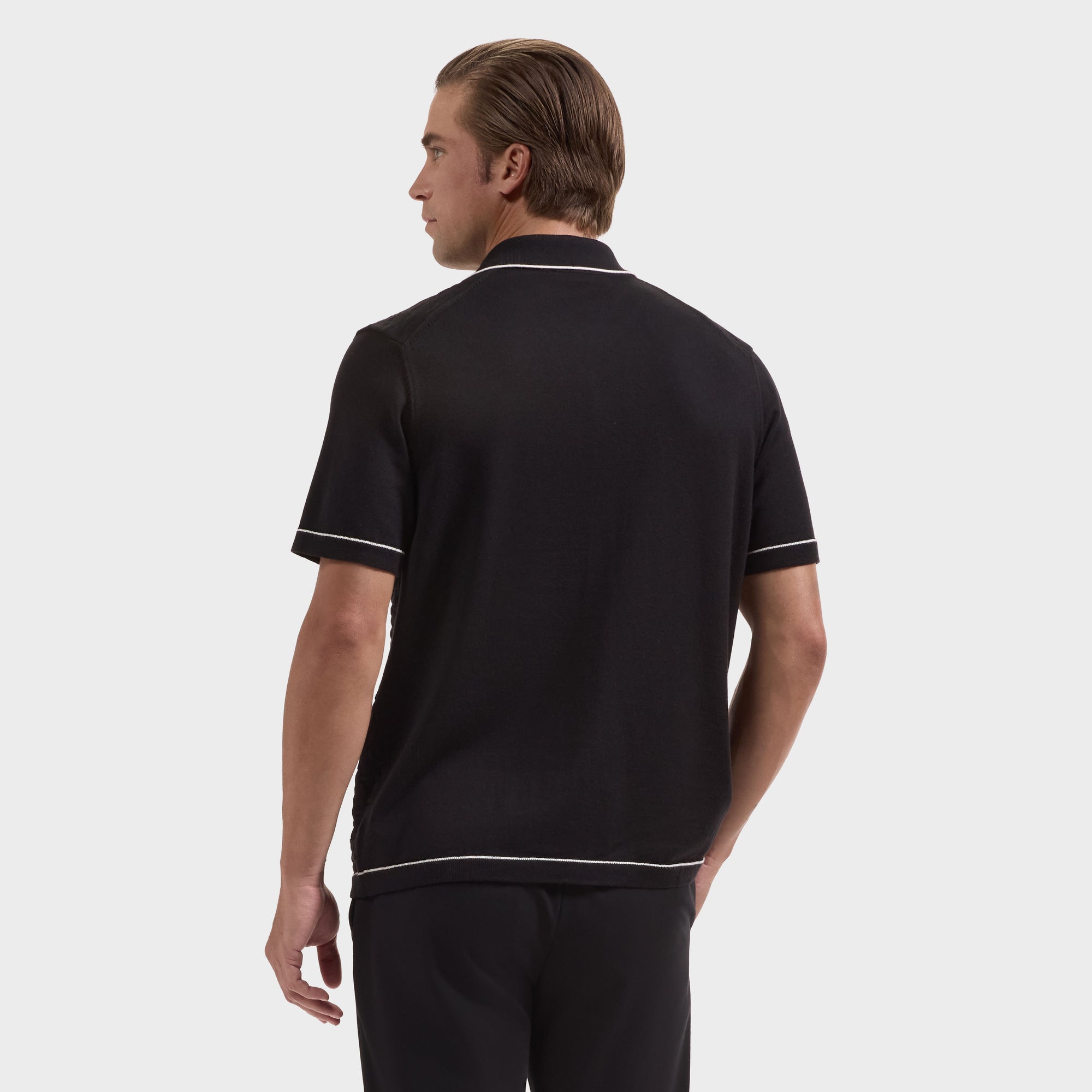 Geometric Full Button Short-Sleeve Polo Sweater