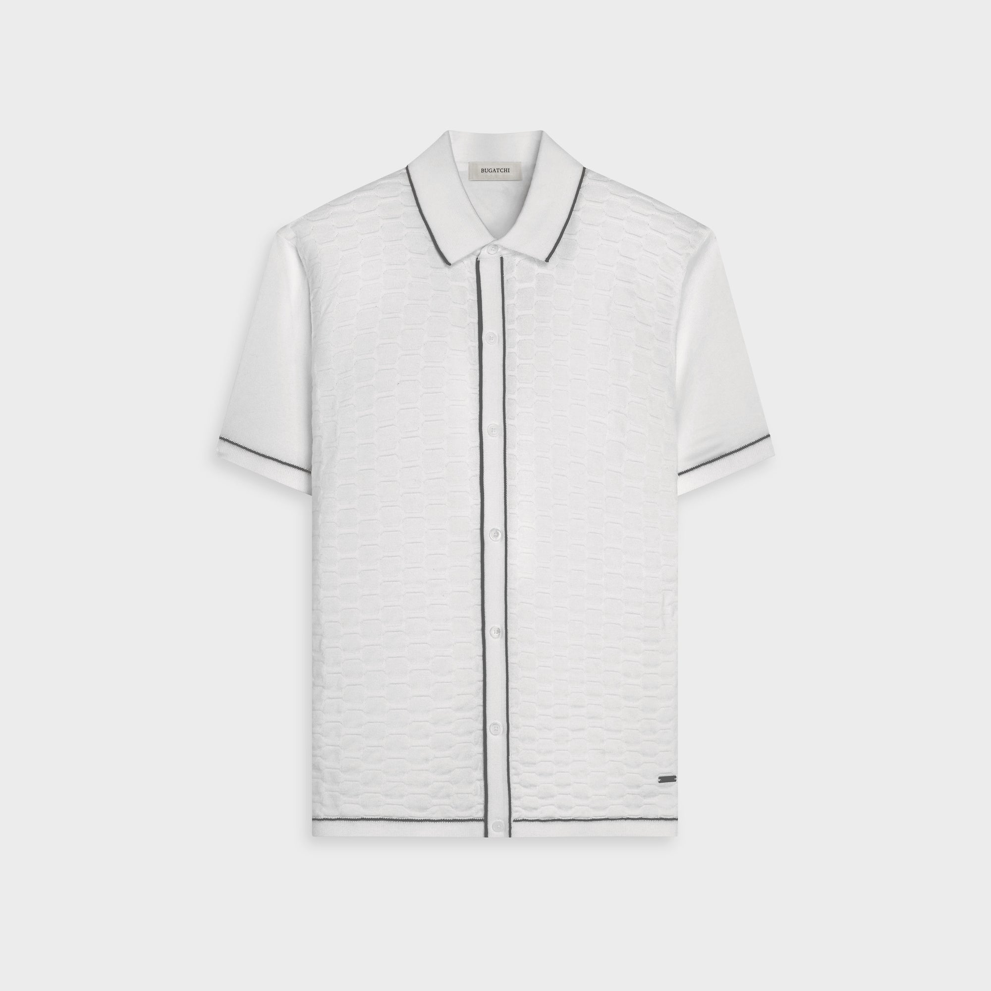 Geometric Full Button Short-Sleeve Polo Sweater